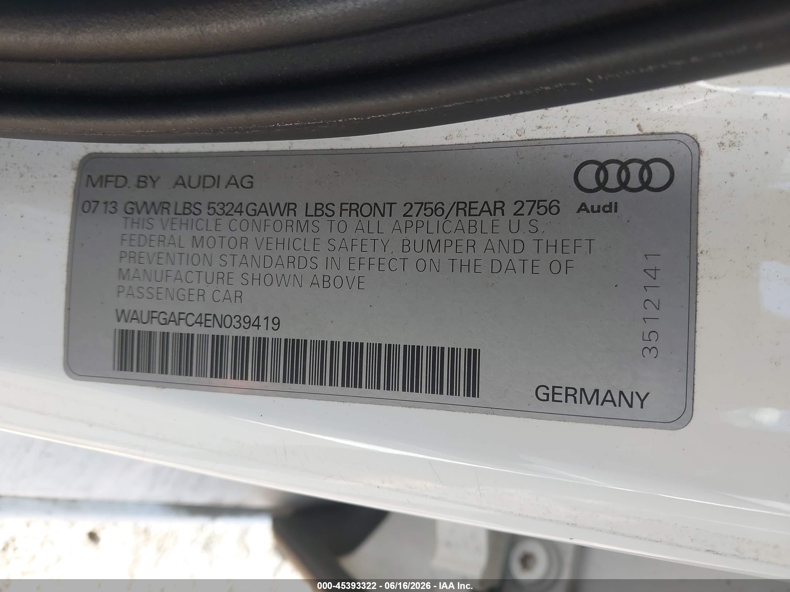 2014 Audi A6 3.0t Premium Plus White vin: WAUFGAFC4EN039419
