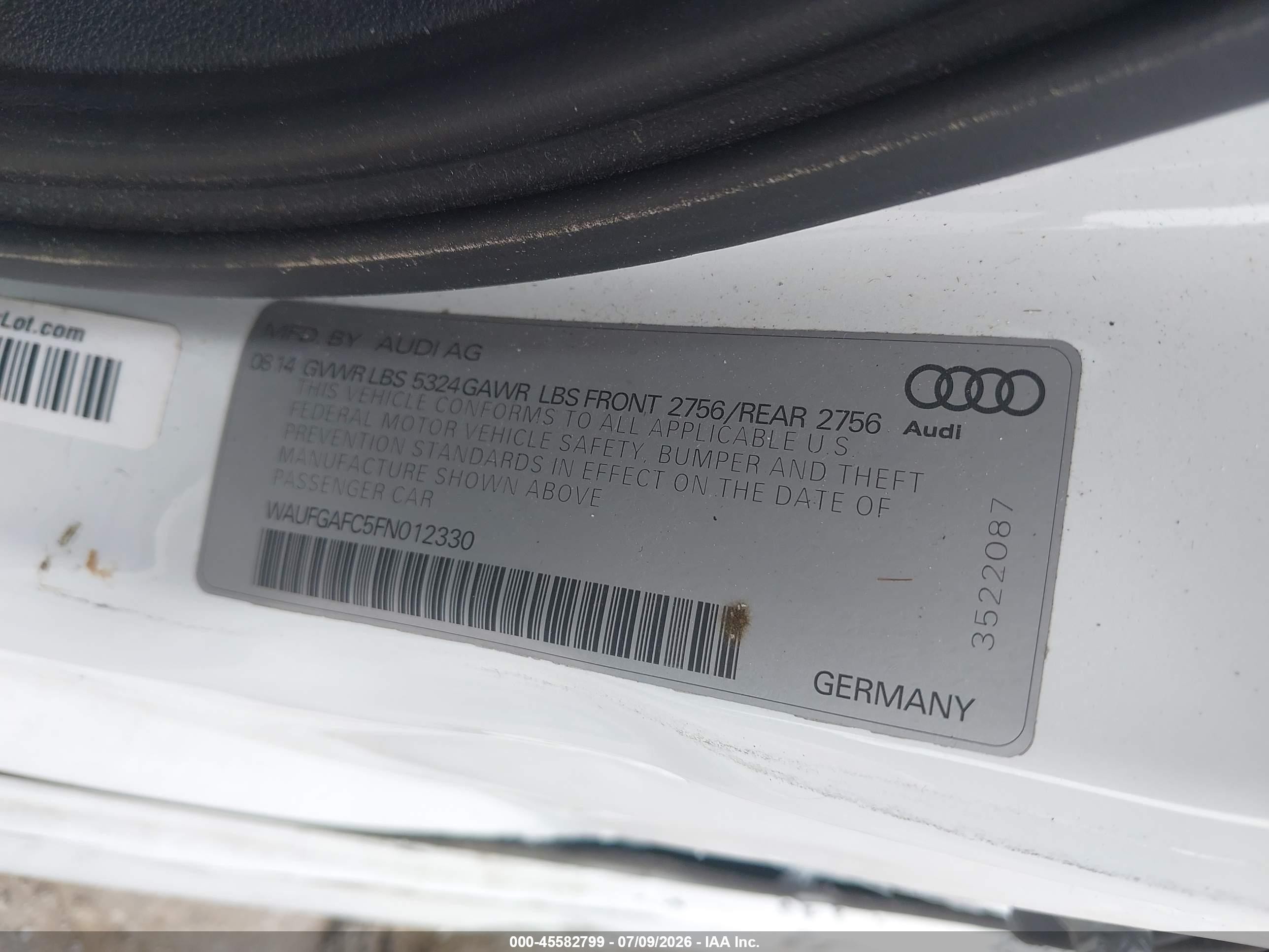 2015 Audi A6 3.0t Premium Plus White vin: WAUFGAFC5FN012330