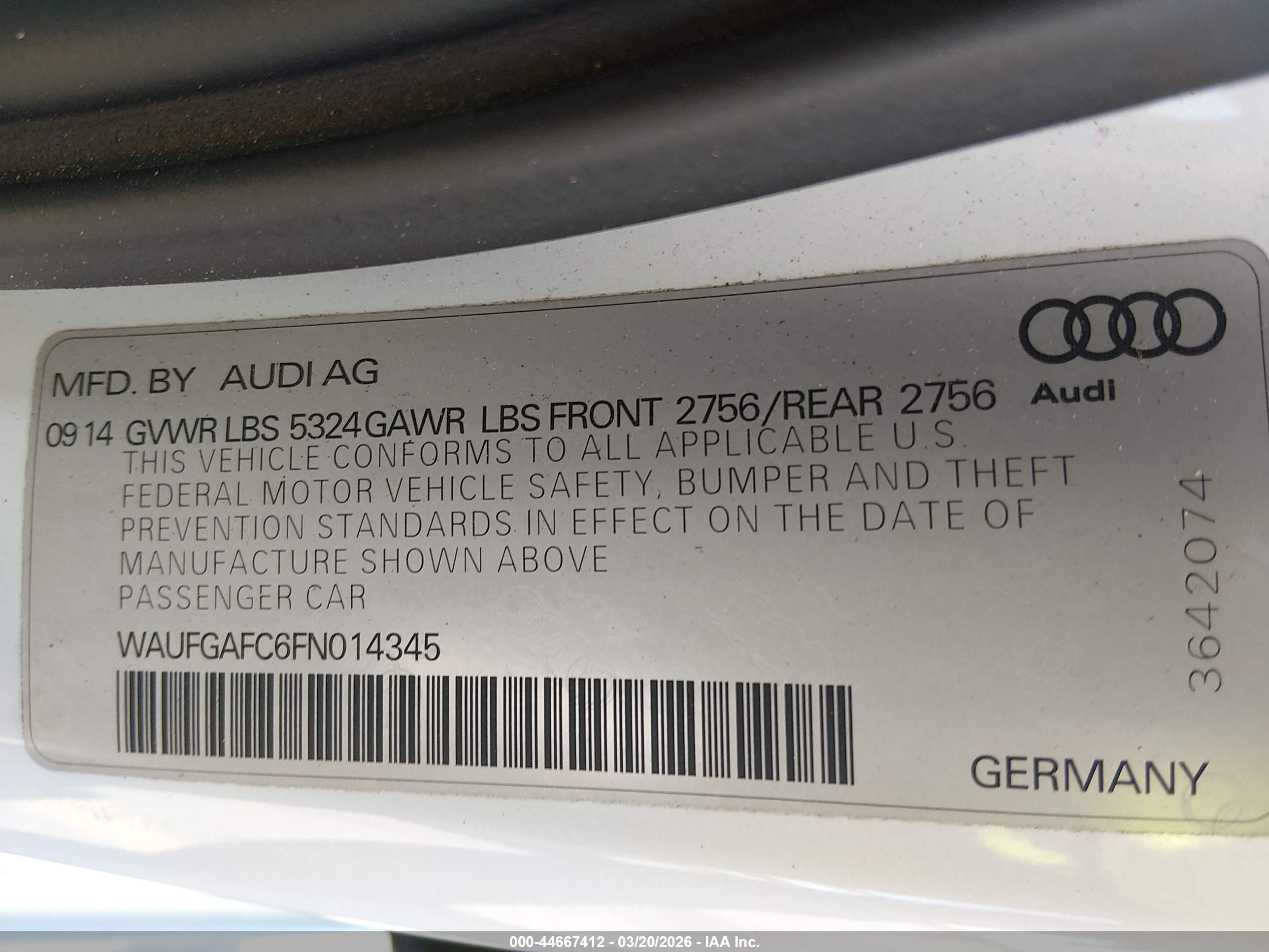 2015 Audi A6 3.0t Premium Plus Белый vin: WAUFGAFC6FN014345
