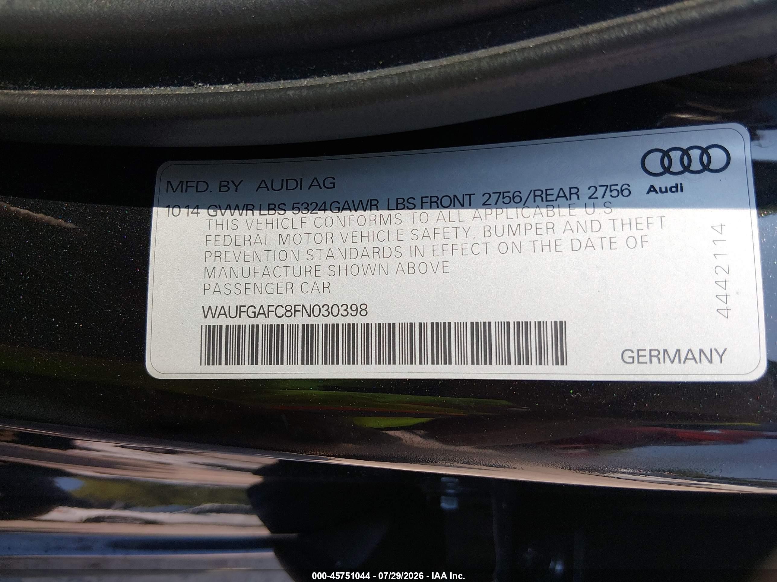 2015 Audi A6 3.0t Premium Plus Black vin: WAUFGAFC8FN030398
