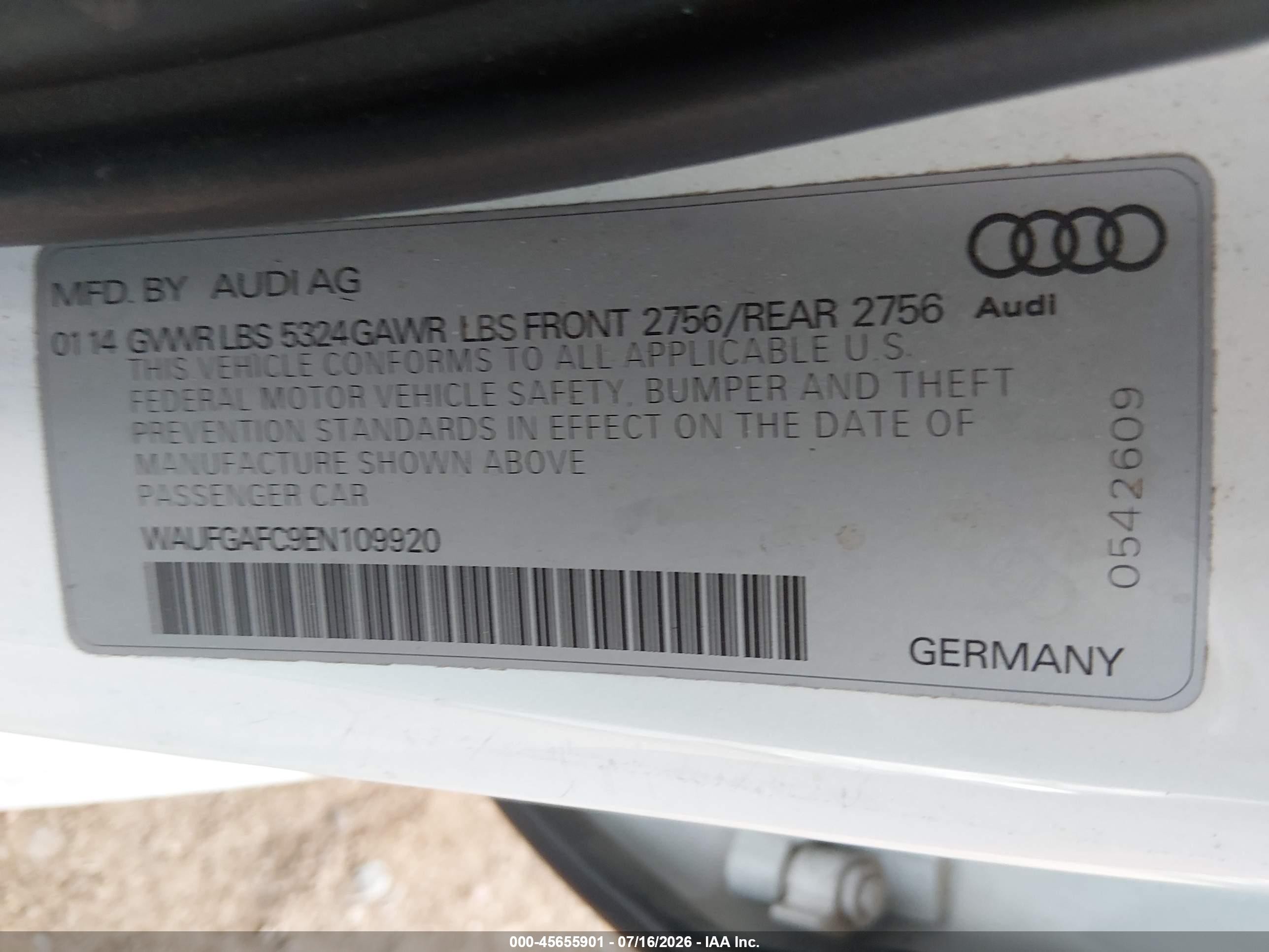 2014 Audi A6 3.0t Premium Plus Белый vin: WAUFGAFC9EN109920