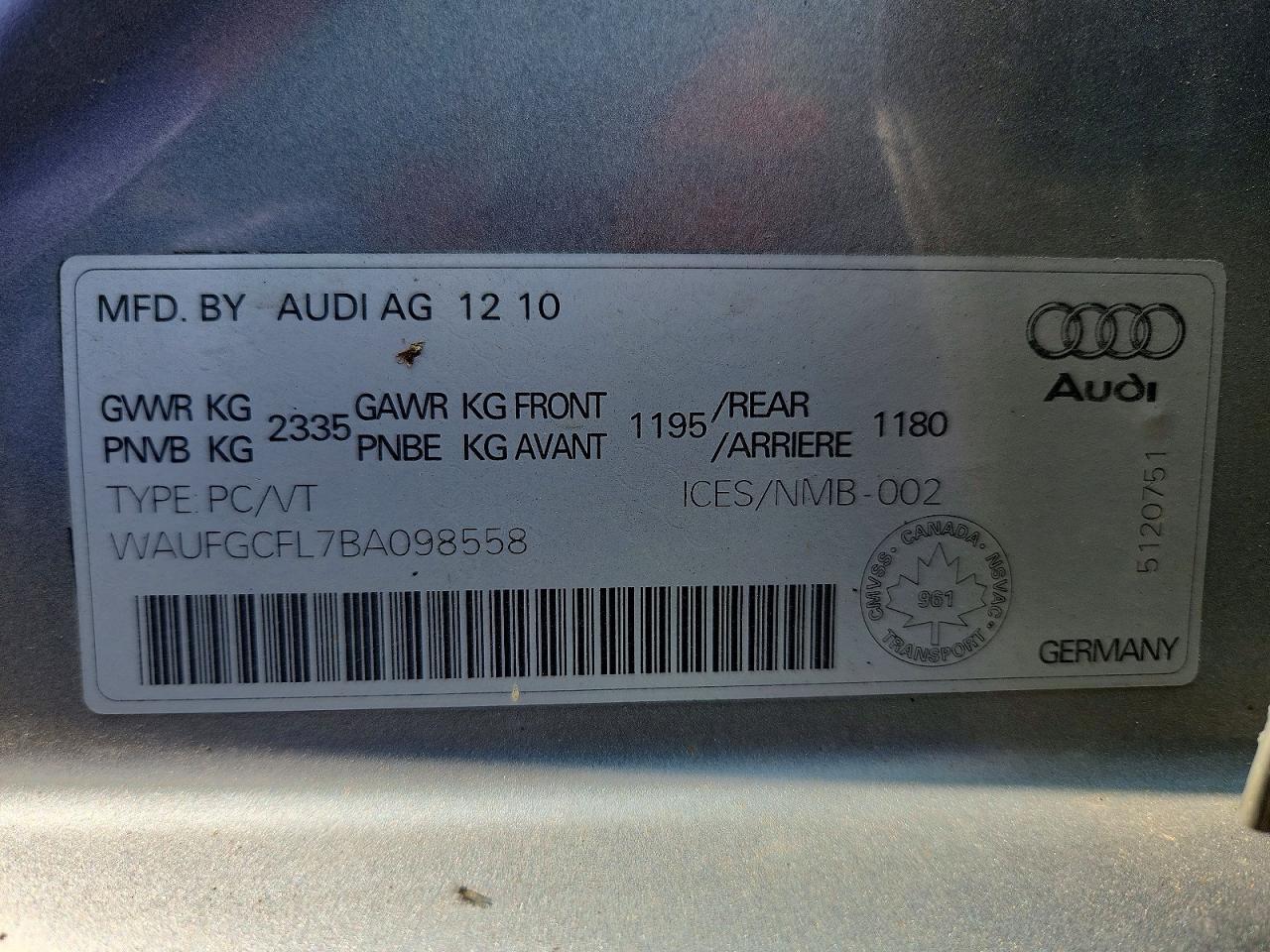 2011 Audi S4 Premium Silver vin: WAUFGCFL7BA098558