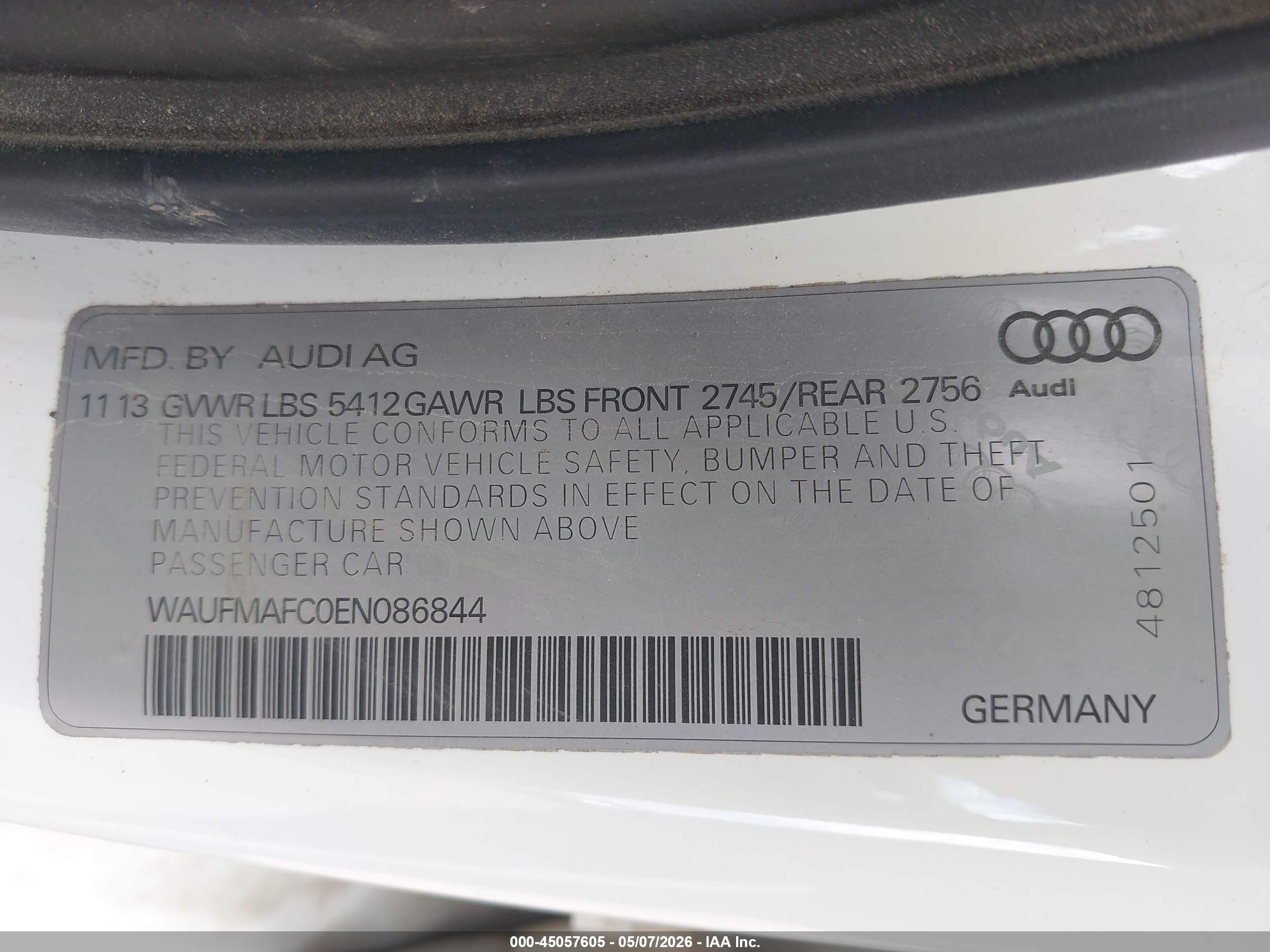 2014 Audi A6 3.0 Tdi Premium Plus White vin: WAUFMAFC0EN086844