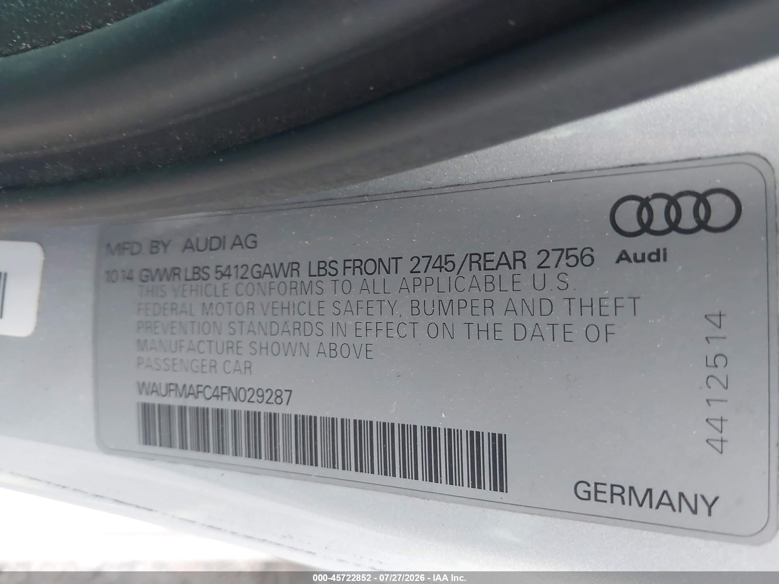 2015 Audi A6 3.0 Tdi Premium Plus Silver vin: WAUFMAFC4FN029287