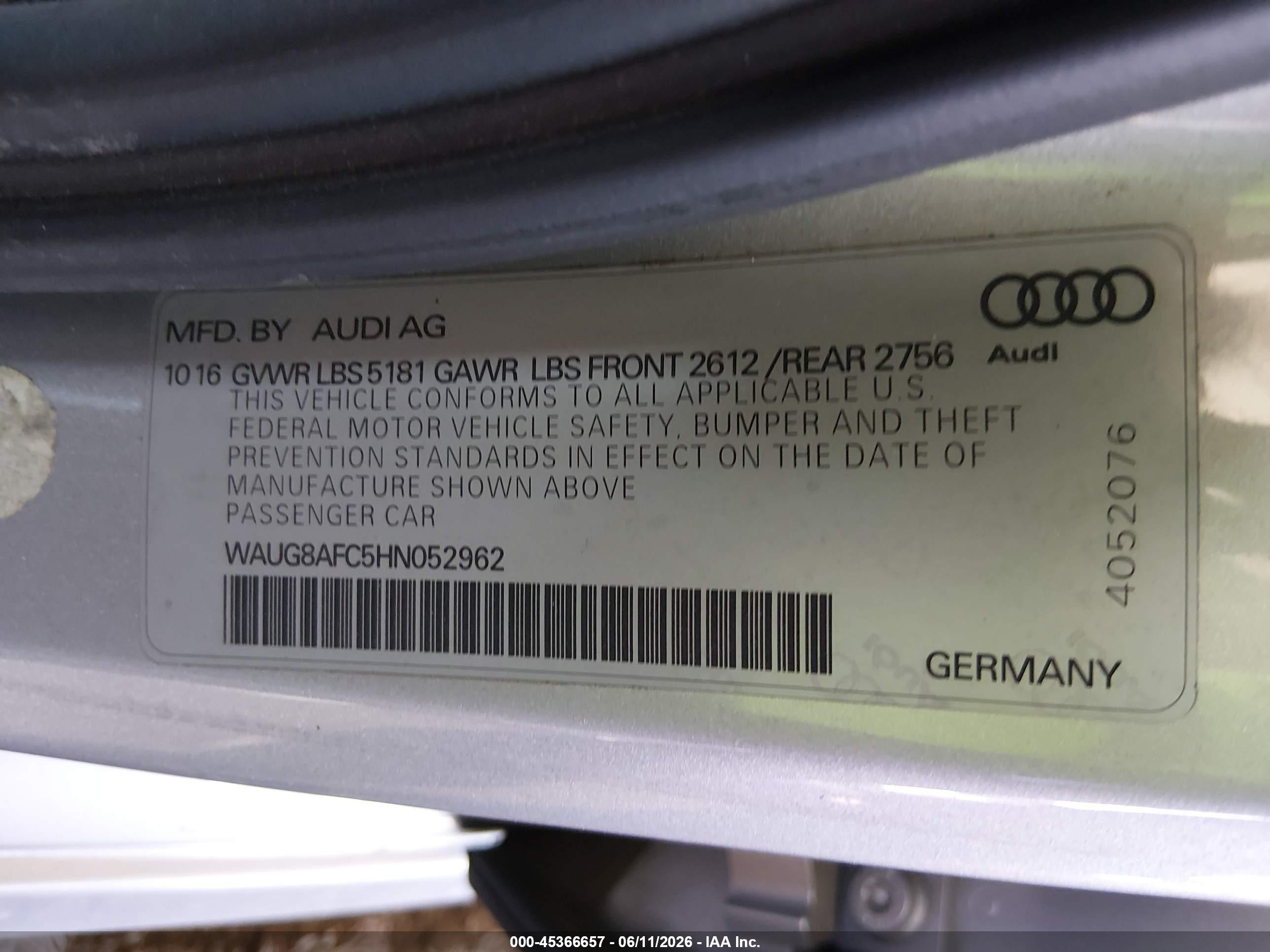 2017 Audi A6 2.0t Premium Plus Silver vin: WAUG8AFC5HN052962