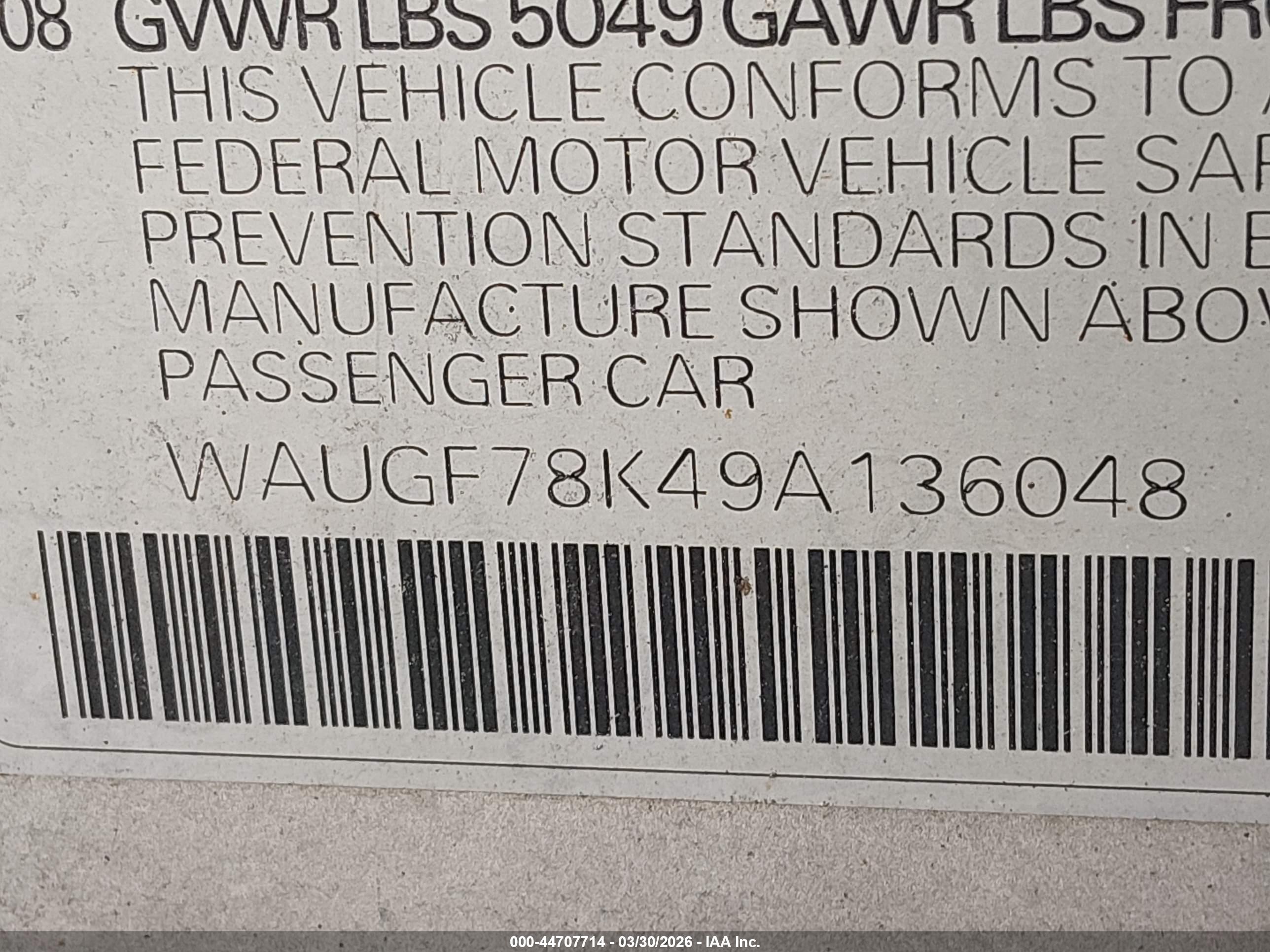 2009 Audi A4 2.0t Avant Серый vin: WAUGF78K49A136048