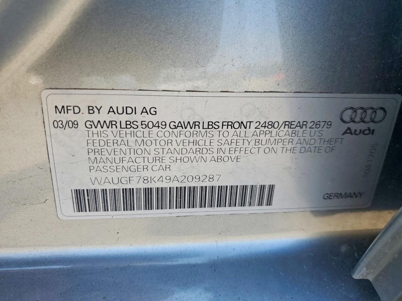2009 Audi A4 Premium Plus Серебряный vin: WAUGF78K49A209287