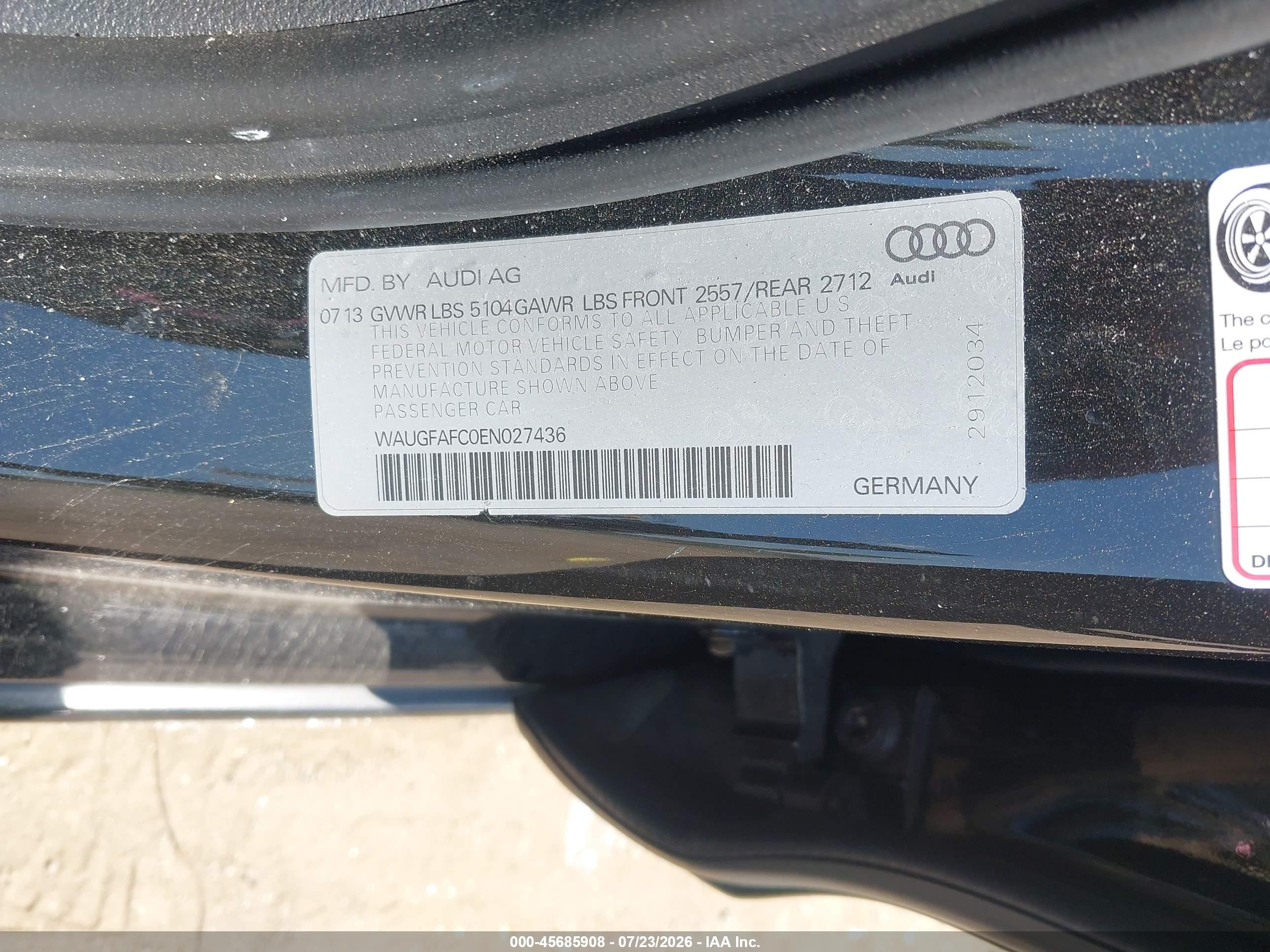 2014 Audi A6 2.0t Premium Black vin: WAUGFAFC0EN027436