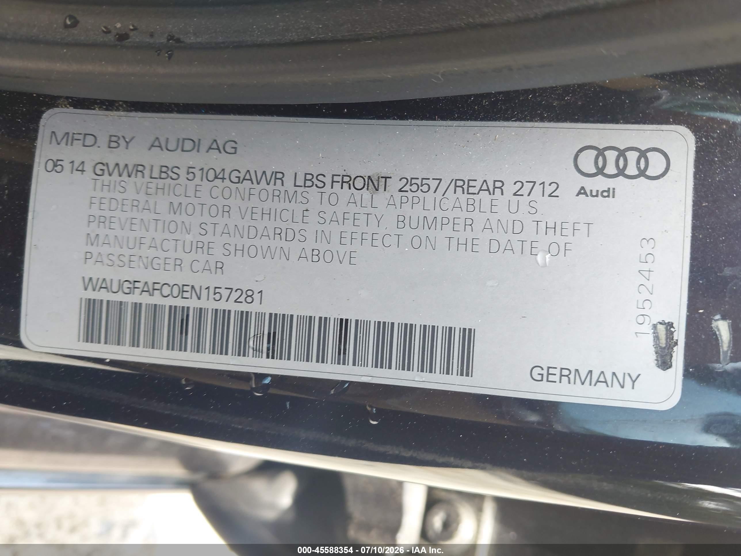 2014 Audi A6 2.0t Premium Black vin: WAUGFAFC0EN157281