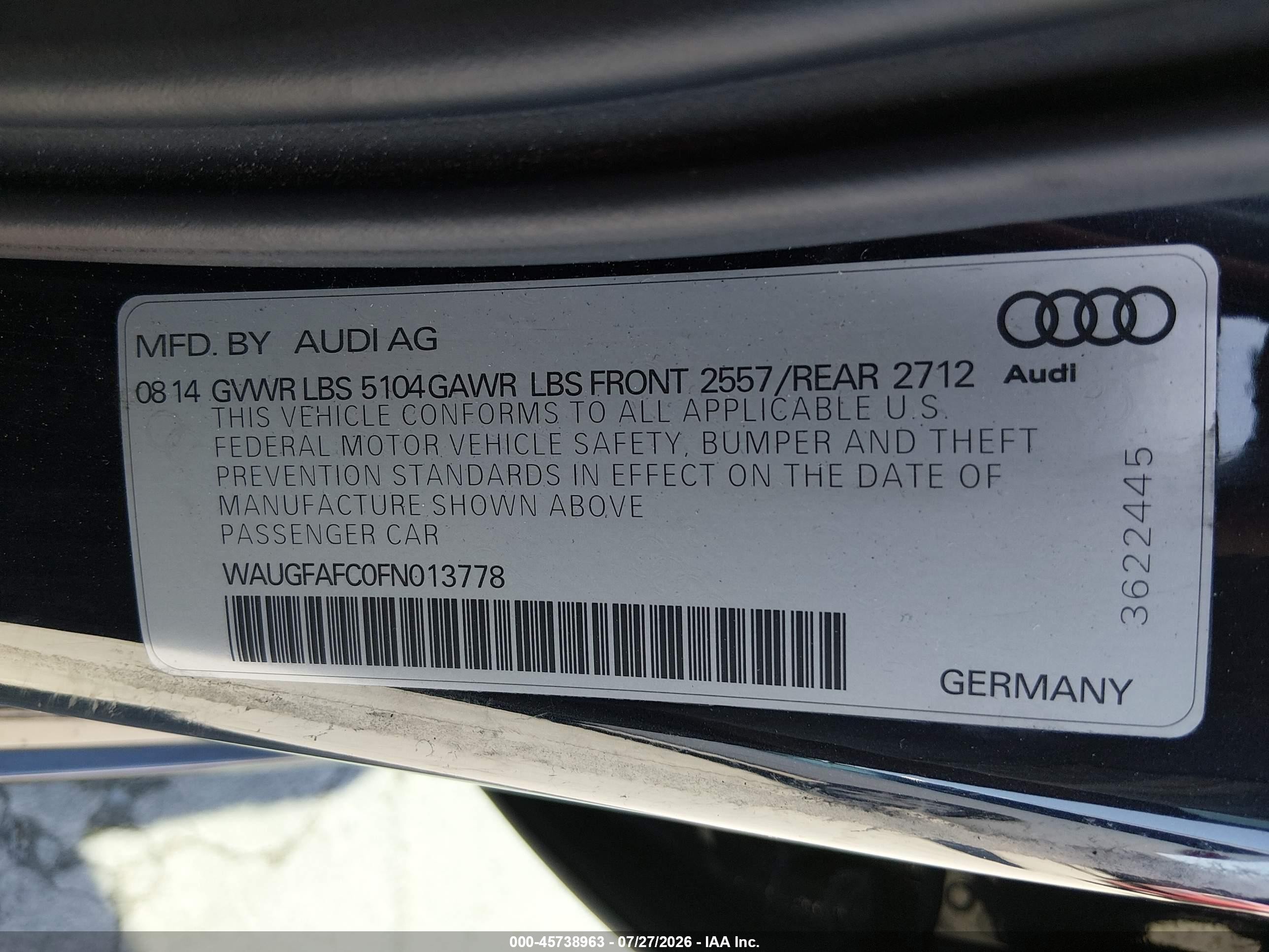 2015 Audi A6 2.0t Premium Черный vin: WAUGFAFC0FN013778
