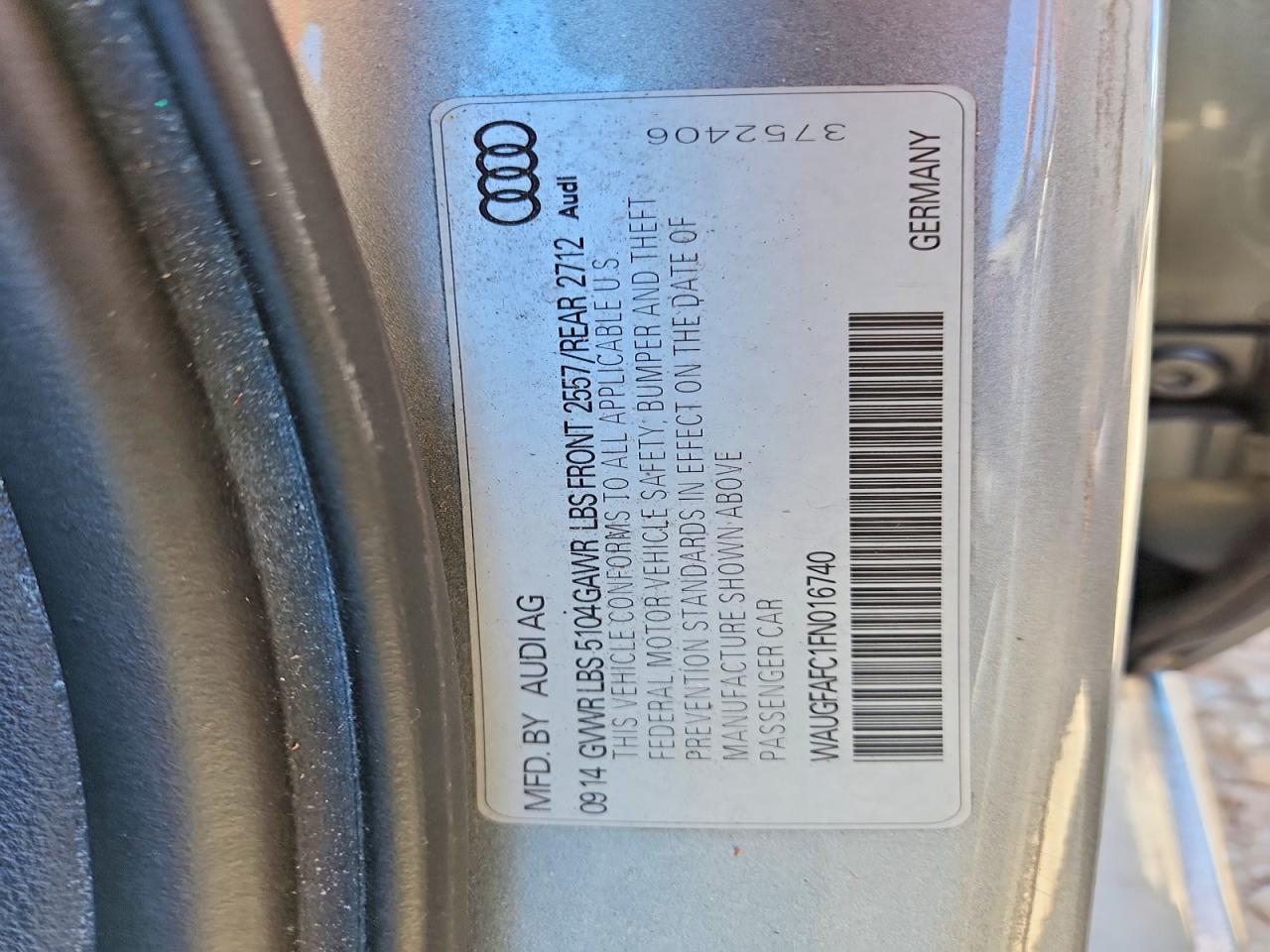 2015 Audi A6 Premium Plus Silver vin: WAUGFAFC1FN016740