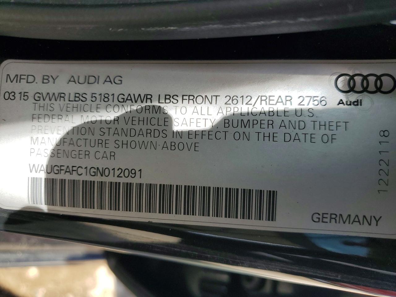 2016 Audi A6 Premium Plus Угольный vin: WAUGFAFC1GN012091