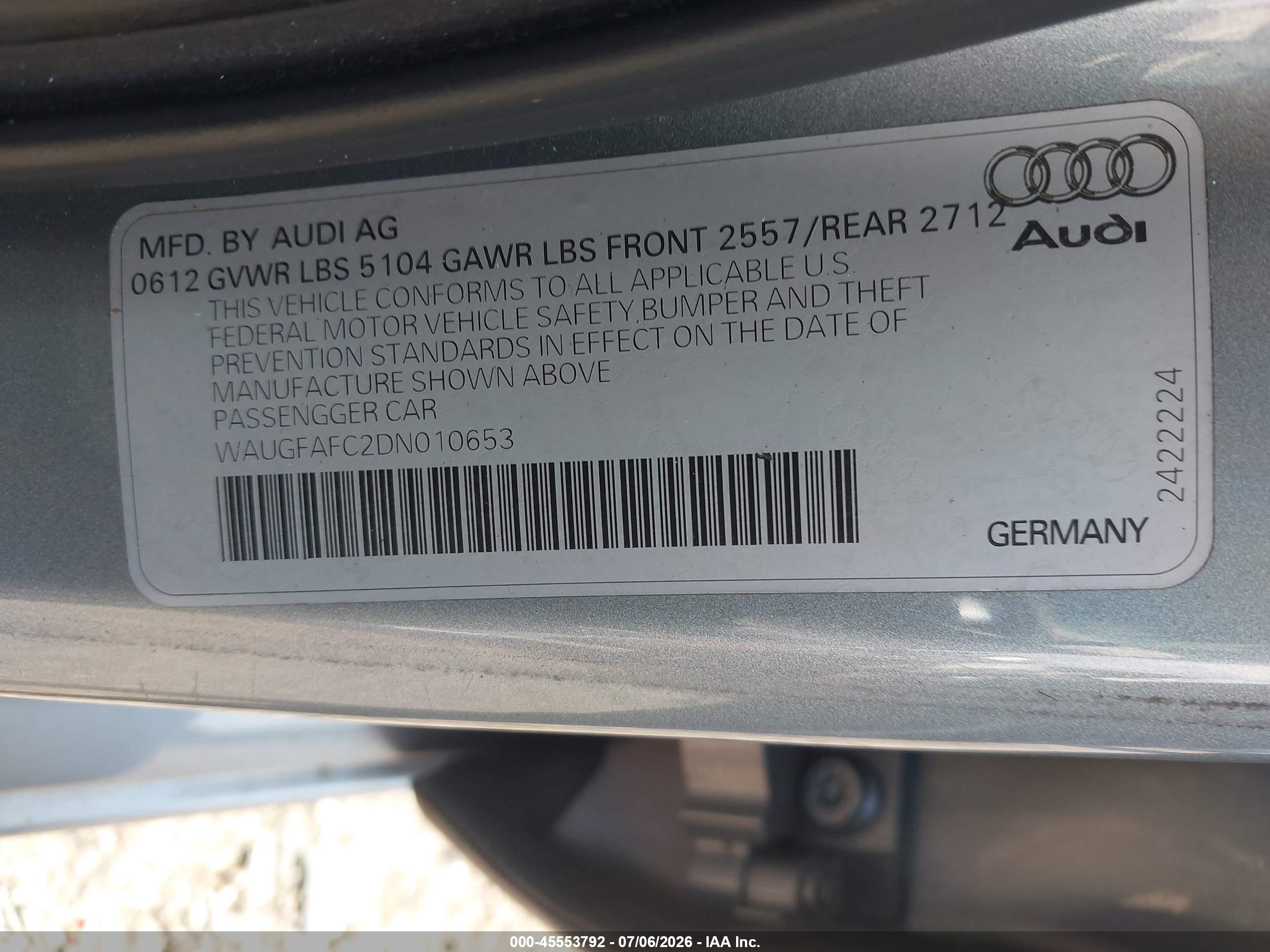 2013 Audi A6 2.0t Premium Silver vin: WAUGFAFC2DN010653