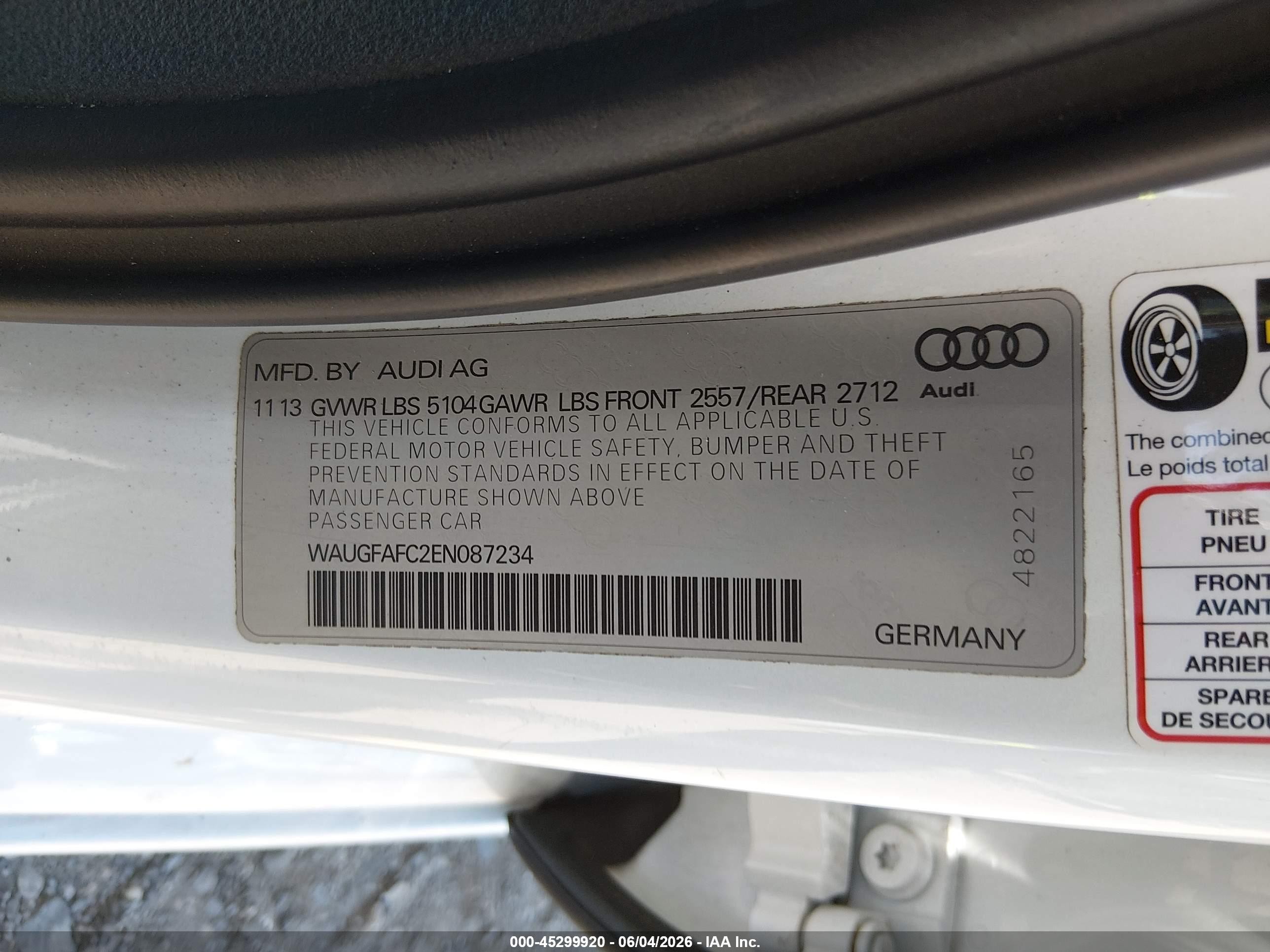 2014 Audi A6 2.0t Premium White vin: WAUGFAFC2EN087234