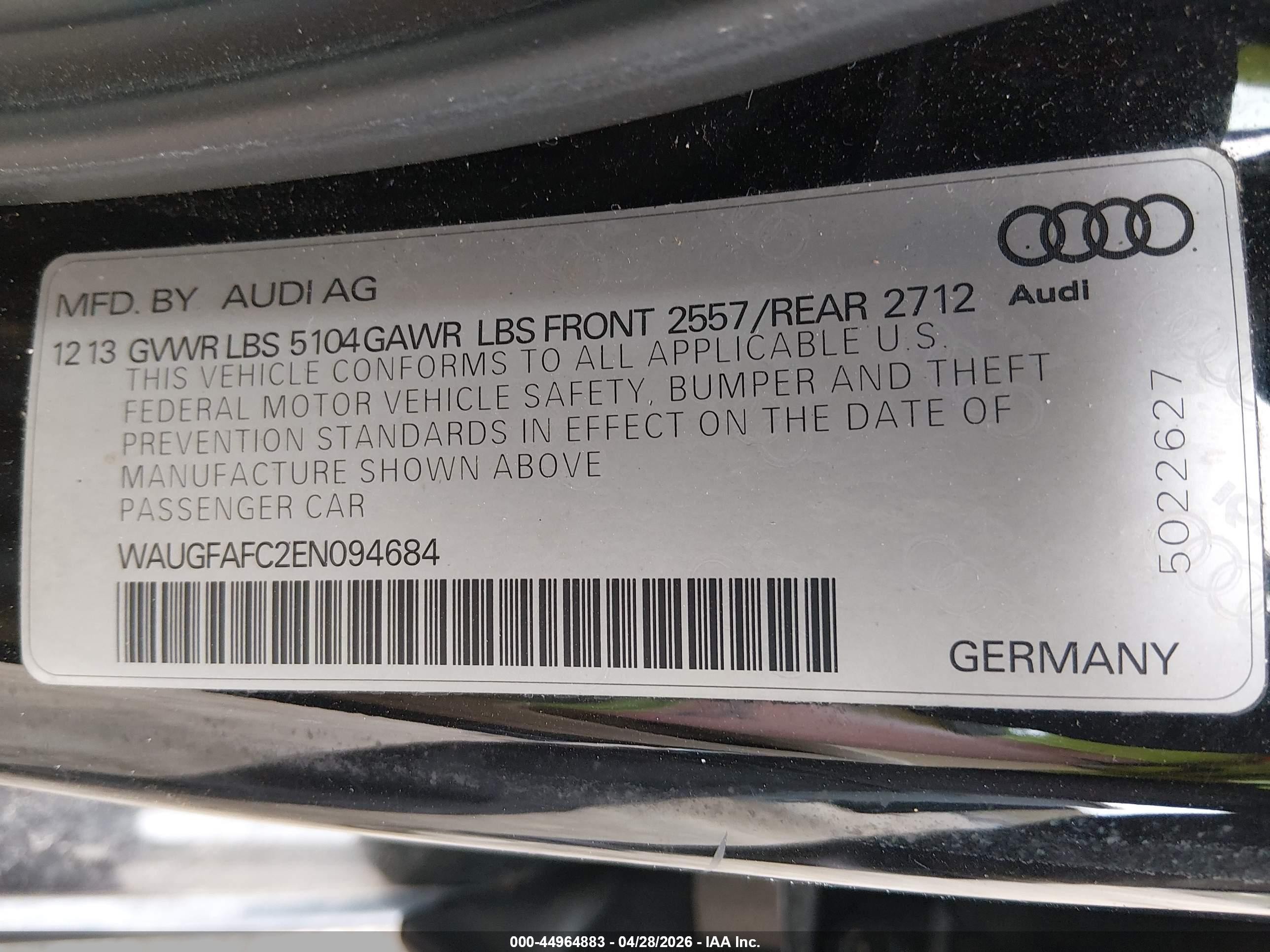 2014 Audi A6 2.0t Premium Black vin: WAUGFAFC2EN094684