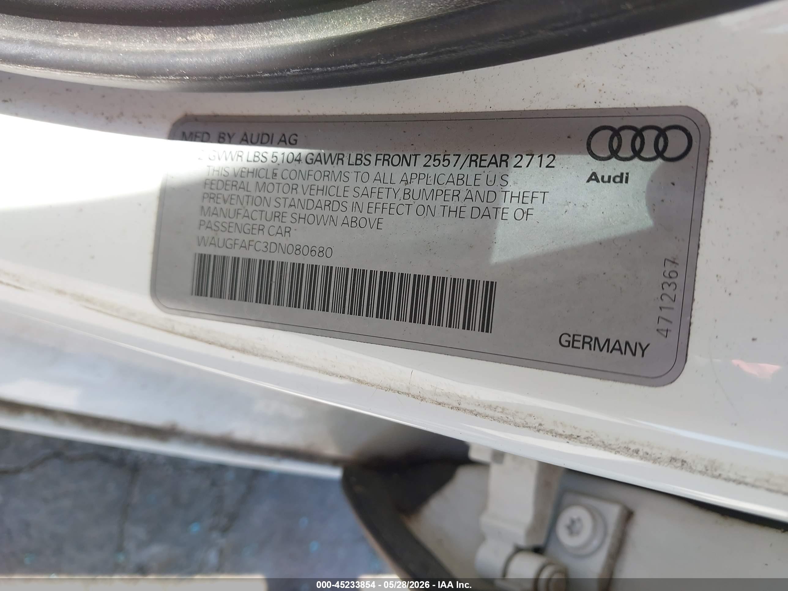 2013 Audi A6 2.0t Premium White vin: WAUGFAFC3DN080680