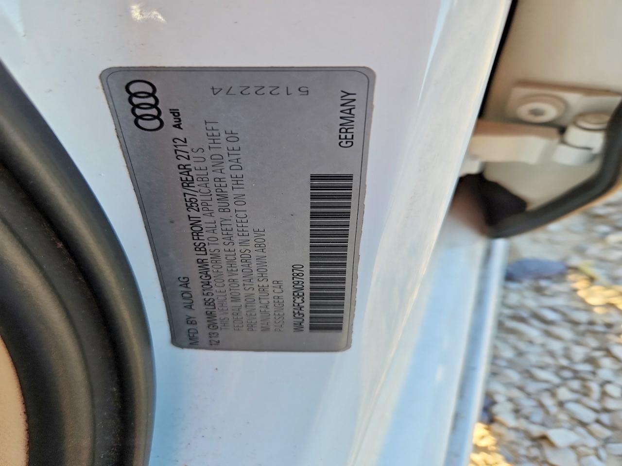 2014 Audi A6 Premium Plus White vin: WAUGFAFC3EN097870