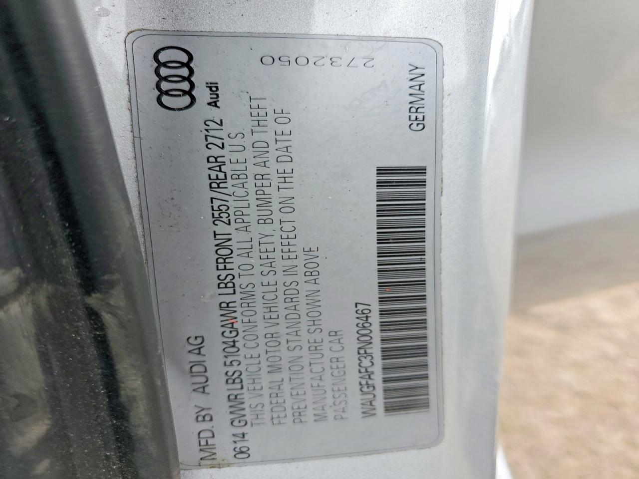 2015 Audi A6 Premium Plus Silver vin: WAUGFAFC3FN006467