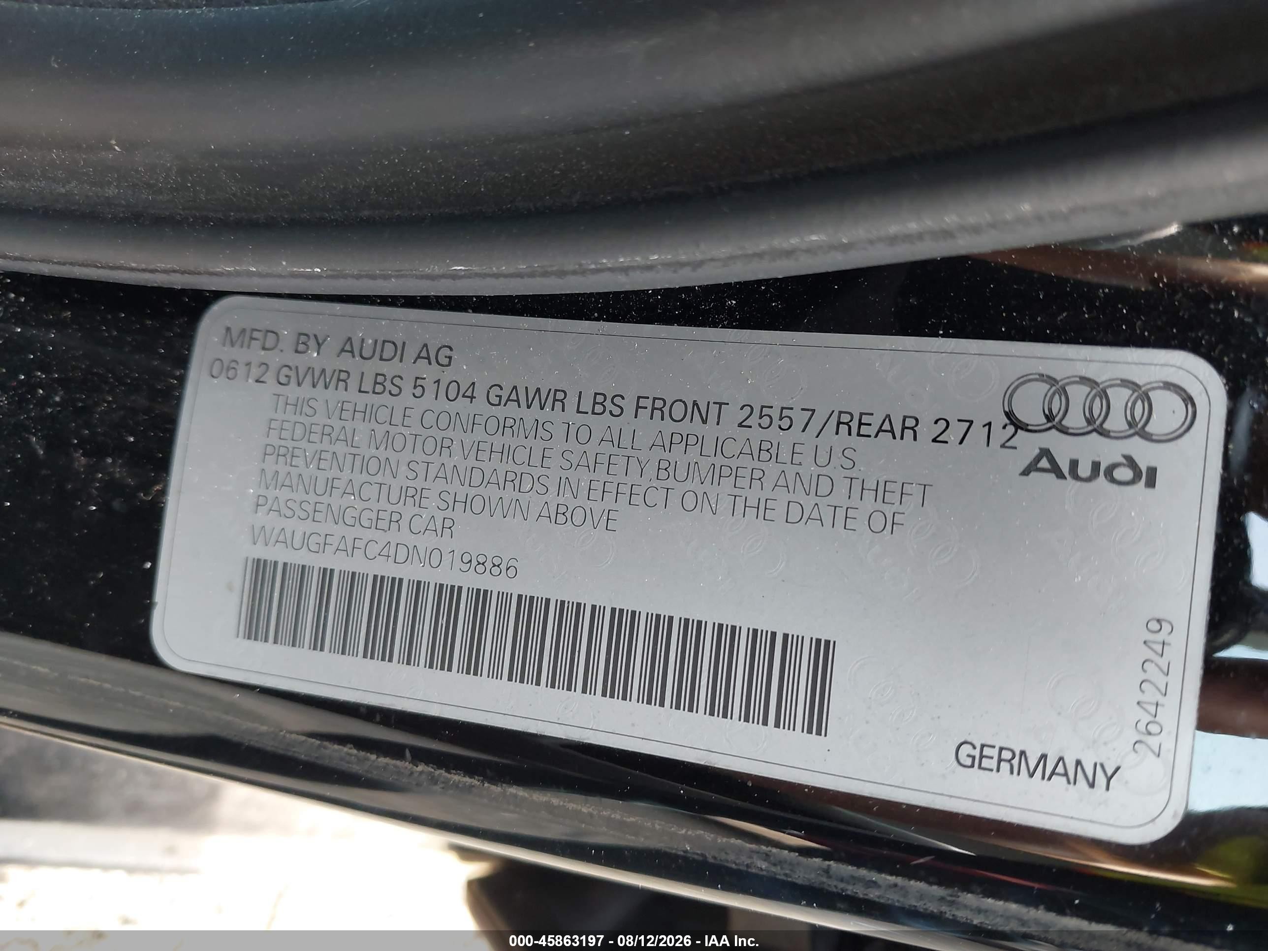 2013 Audi A6 2.0t Premium Black vin: WAUGFAFC4DN019886