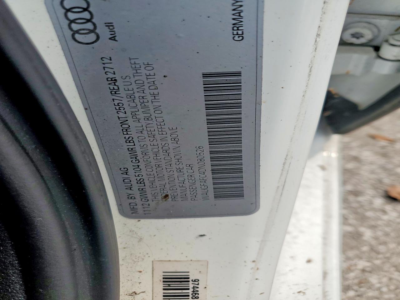 2013 Audi A6 Premium Plus White vin: WAUGFAFC4DN080526