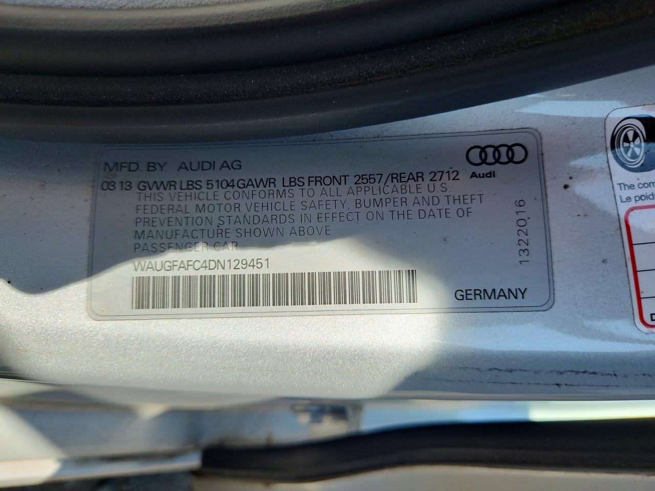 2013 Audi A6 Premium Plus Silver vin: WAUGFAFC4DN129451
