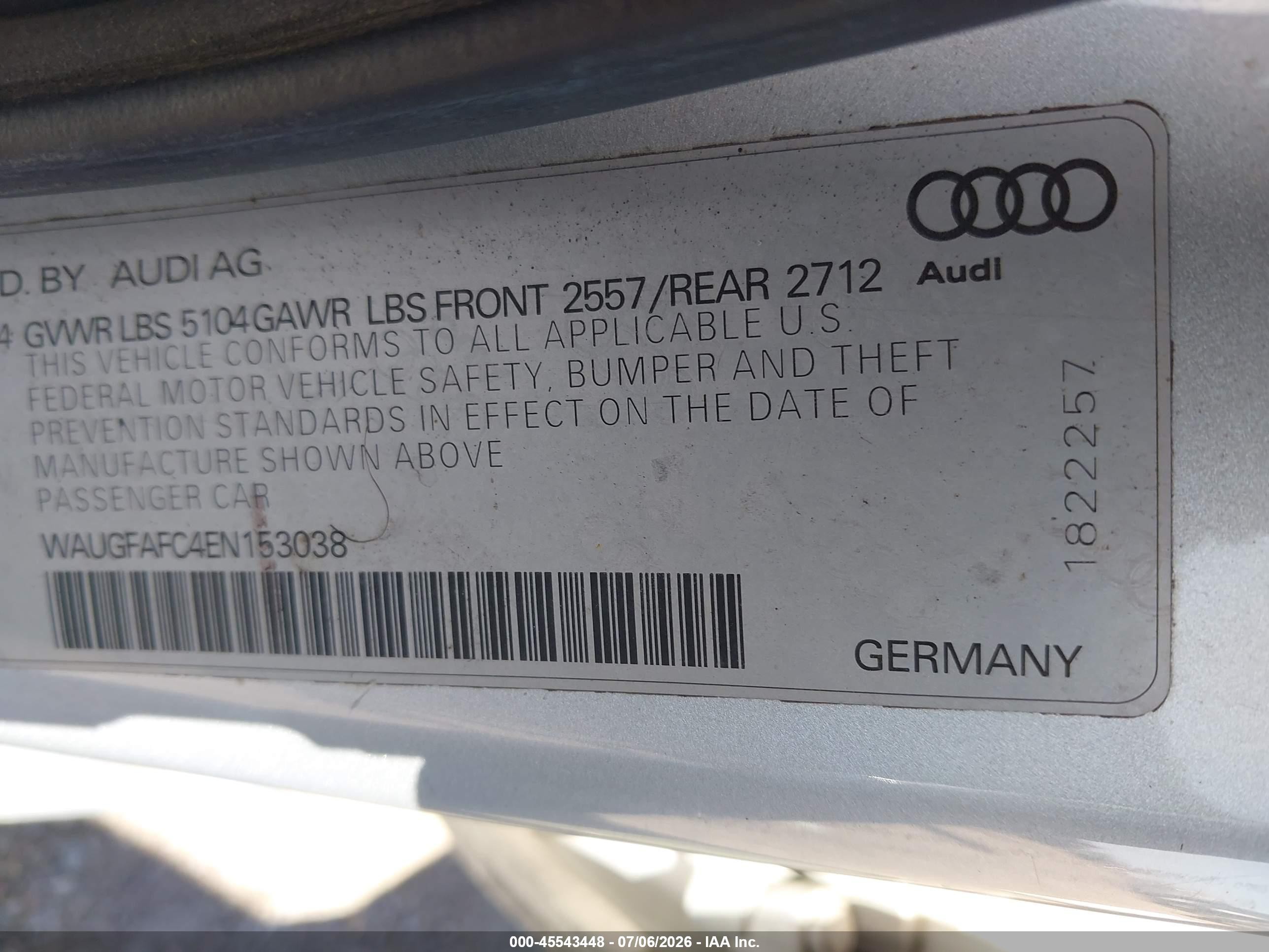 2014 Audi A6 2.0t Premium Gray vin: WAUGFAFC4EN153038