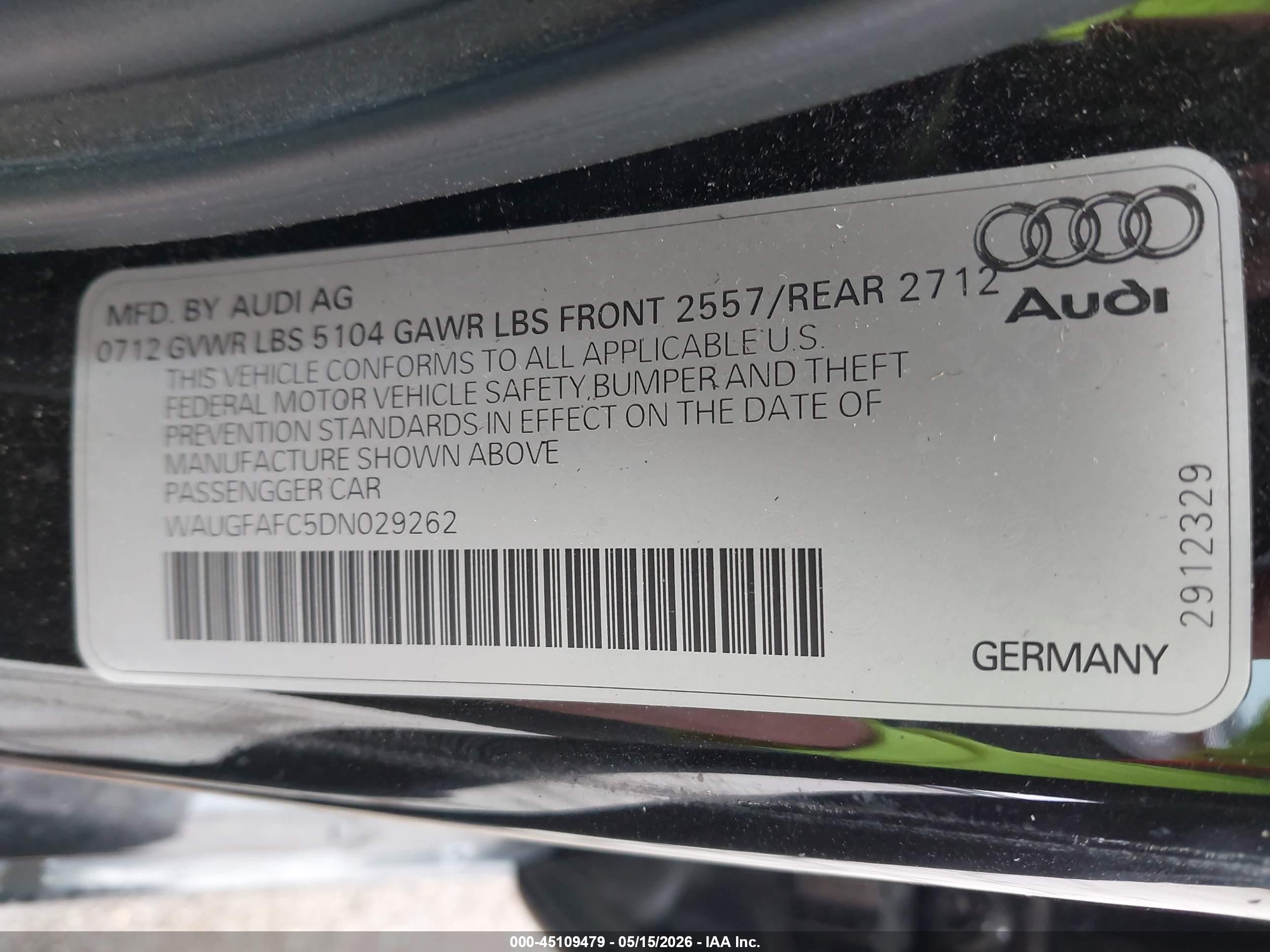 2013 Audi A6 2.0t Premium Black vin: WAUGFAFC5DN029262