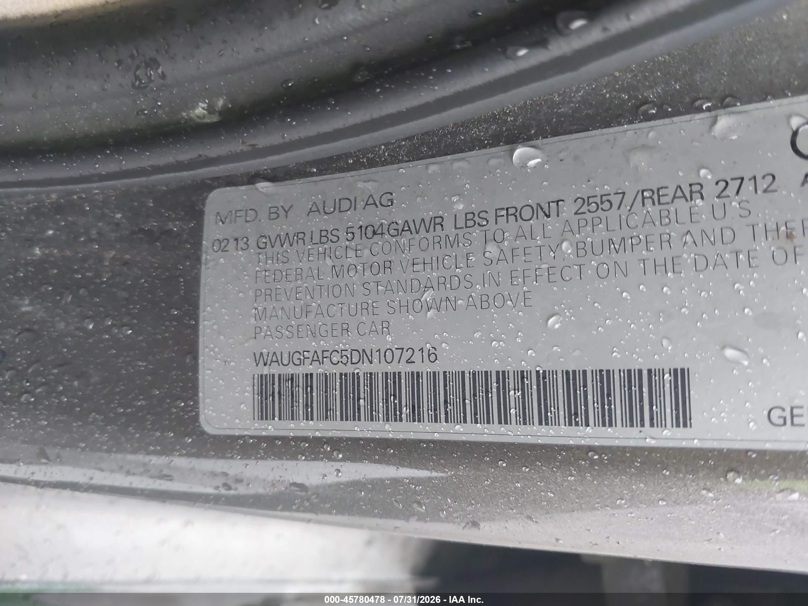 2013 Audi A6 2.0t Premium Gray vin: WAUGFAFC5DN107216