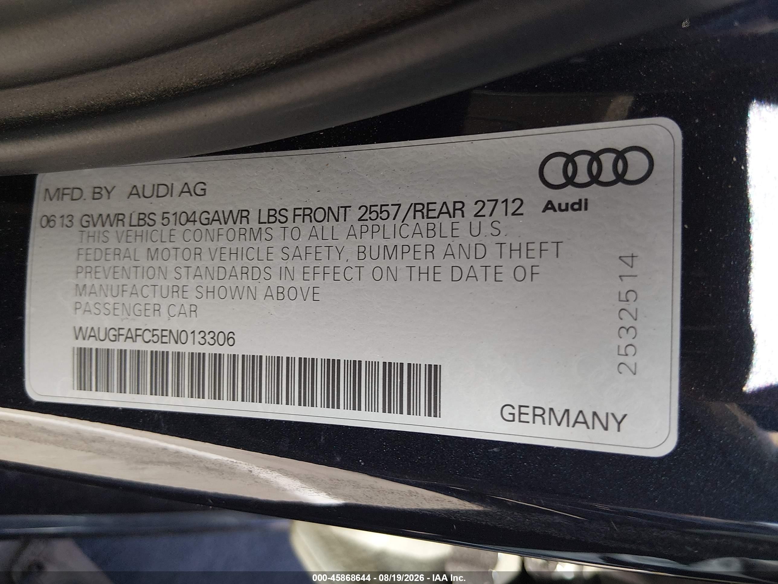 2014 Audi A6 2.0t Premium Black vin: WAUGFAFC5EN013306