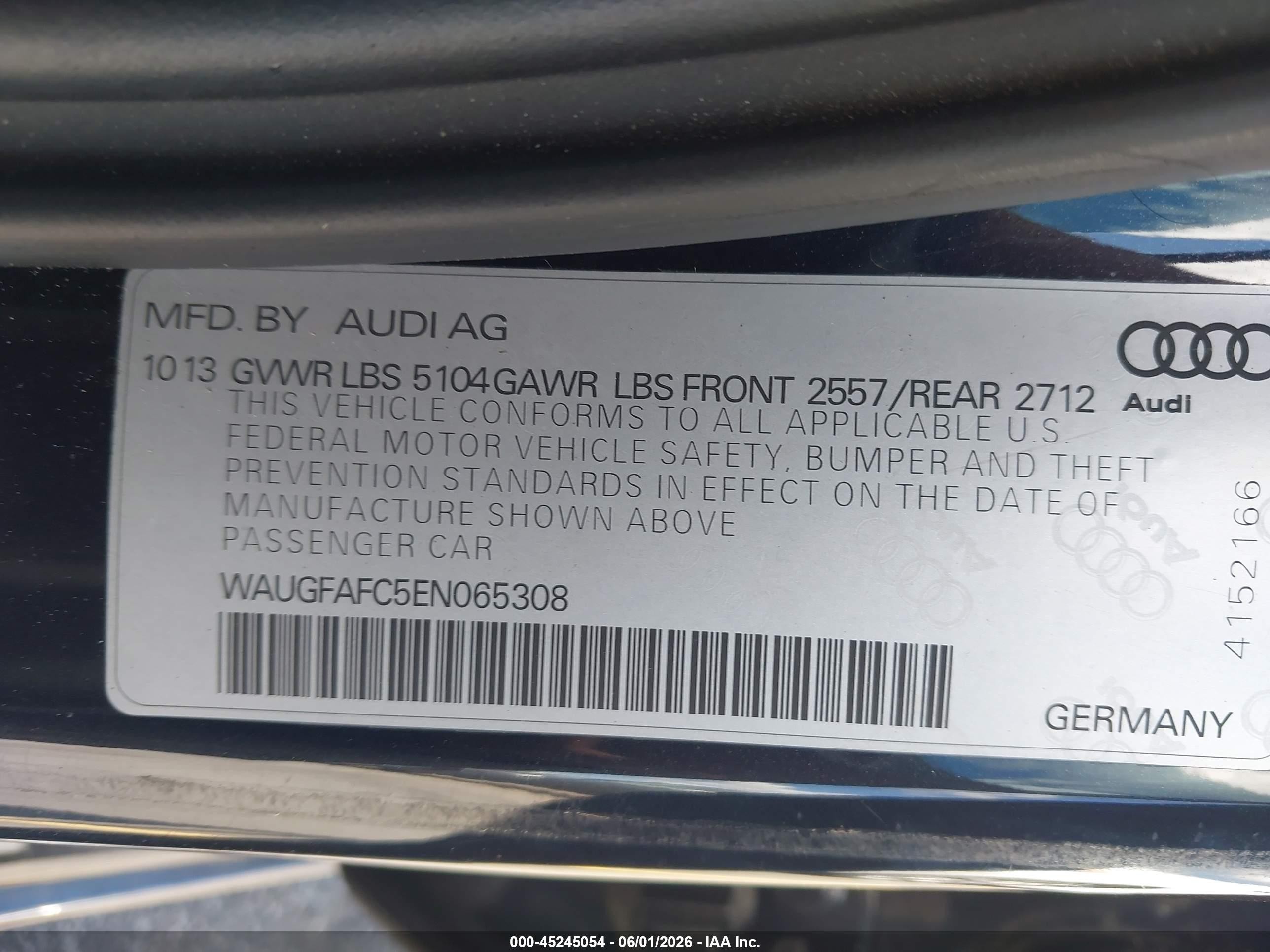 2014 Audi A6 2.0t Premium Black vin: WAUGFAFC5EN065308
