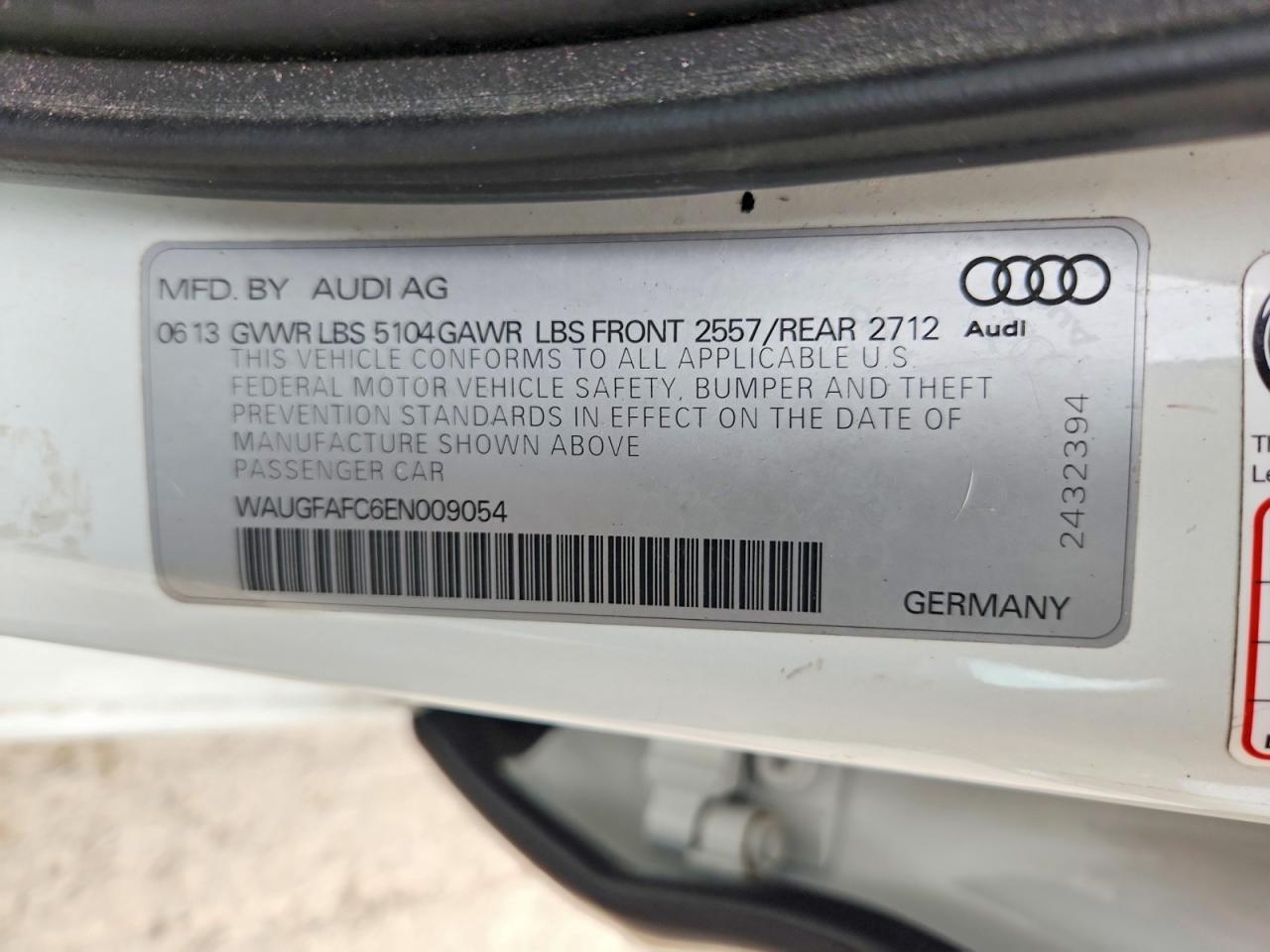 2014 Audi A6 Premium Plus White vin: WAUGFAFC6EN009054