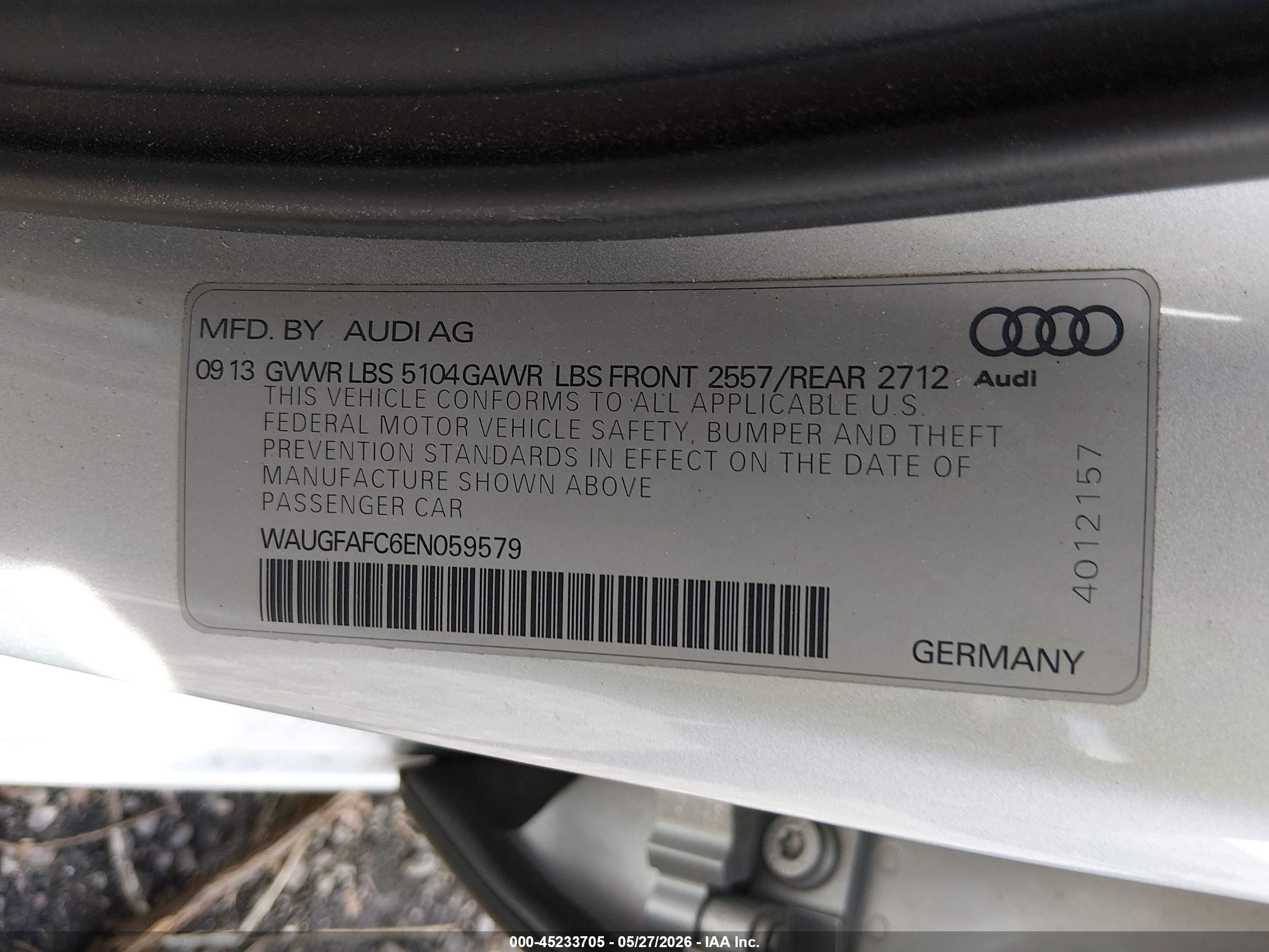 2014 Audi A6 2.0t Premium Silver vin: WAUGFAFC6EN059579