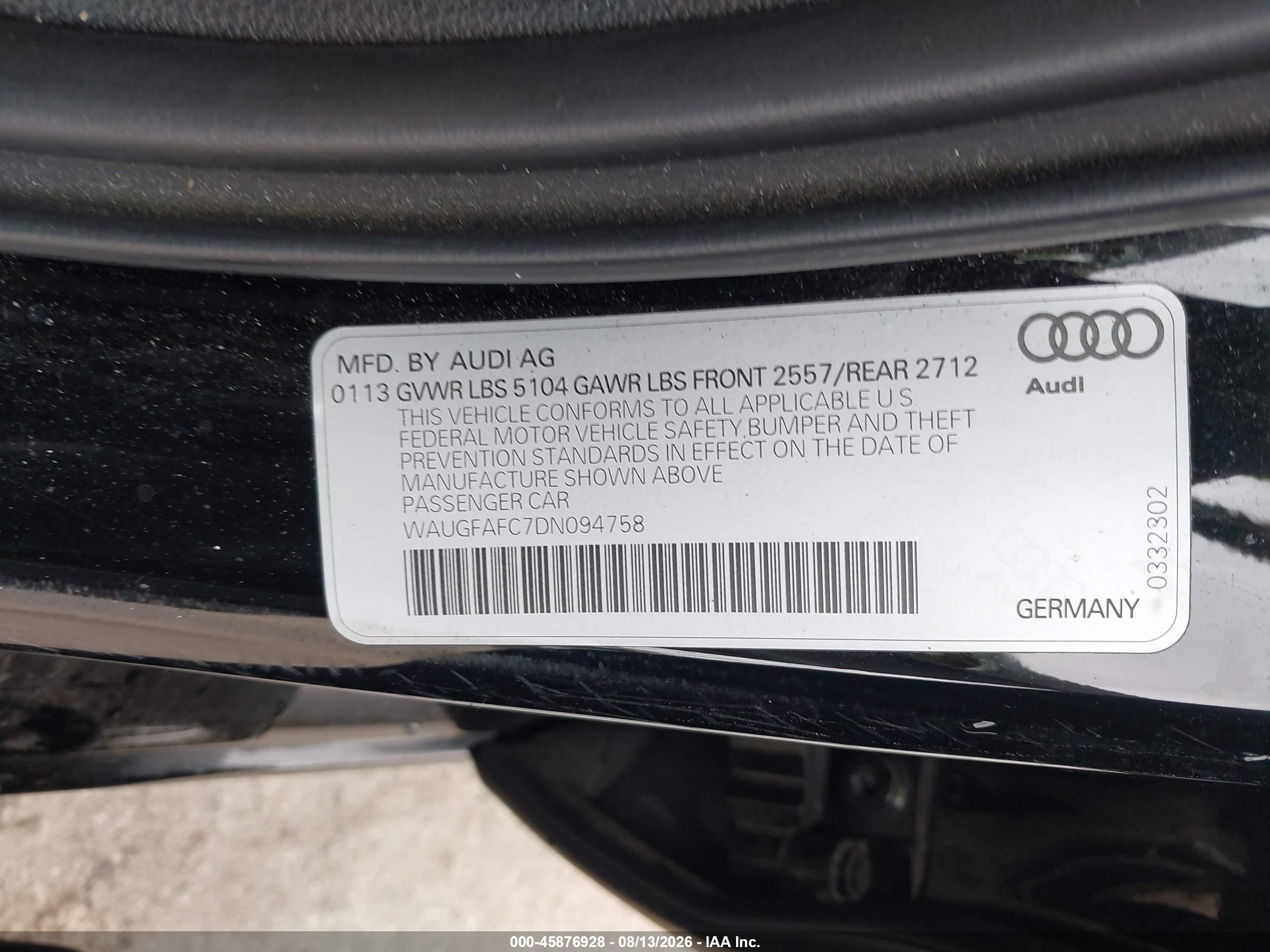 2013 Audi A6 2.0t Premium Black vin: WAUGFAFC7DN094758