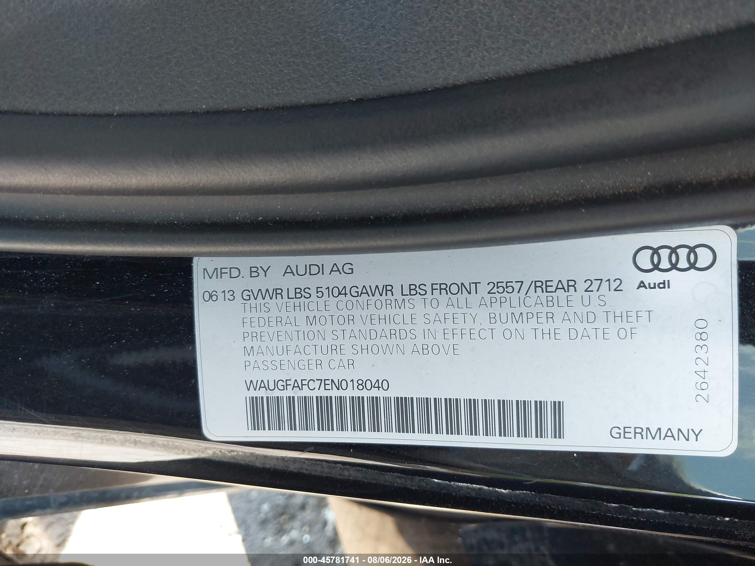 2014 Audi A6 2.0t Premium Black vin: WAUGFAFC7EN018040