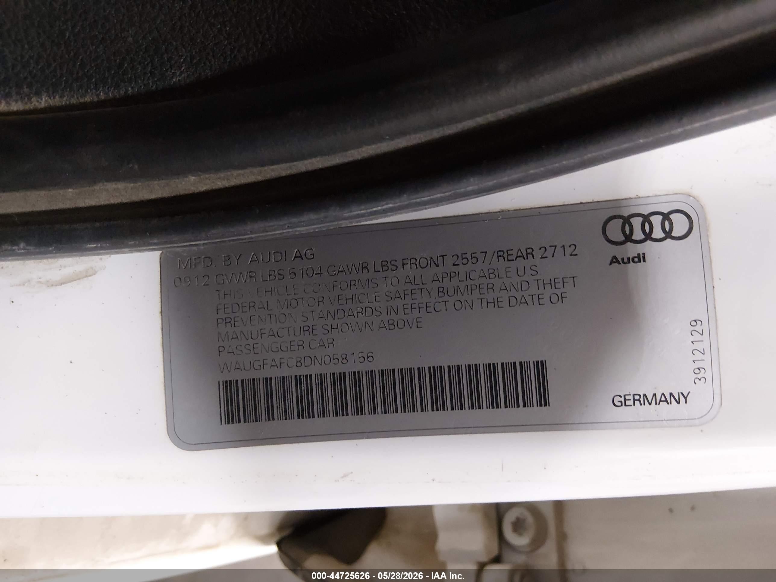 2013 Audi A6 2.0t Premium White vin: WAUGFAFC8DN058156