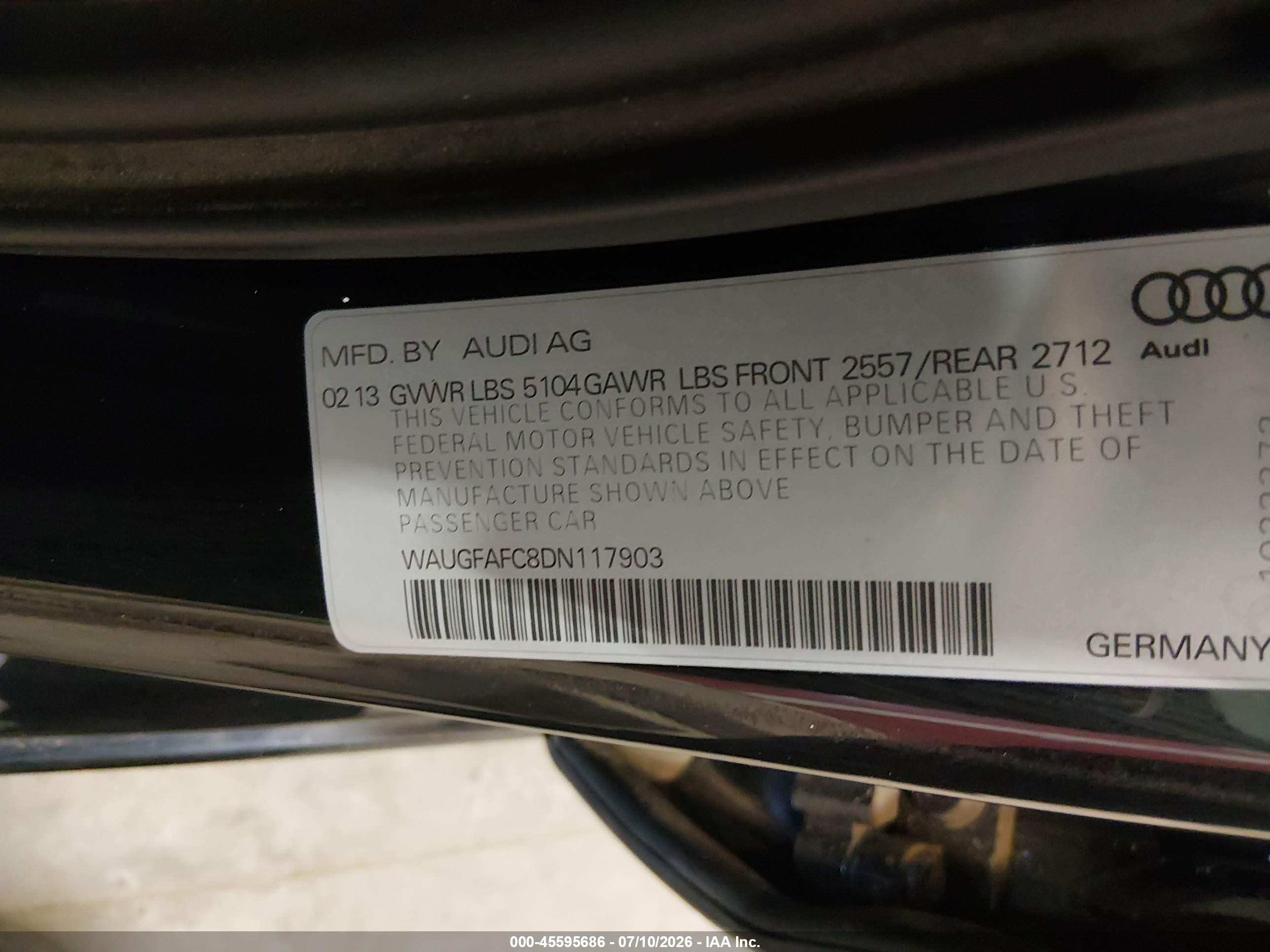 2013 Audi A6 2.0t Premium Black vin: WAUGFAFC8DN117903