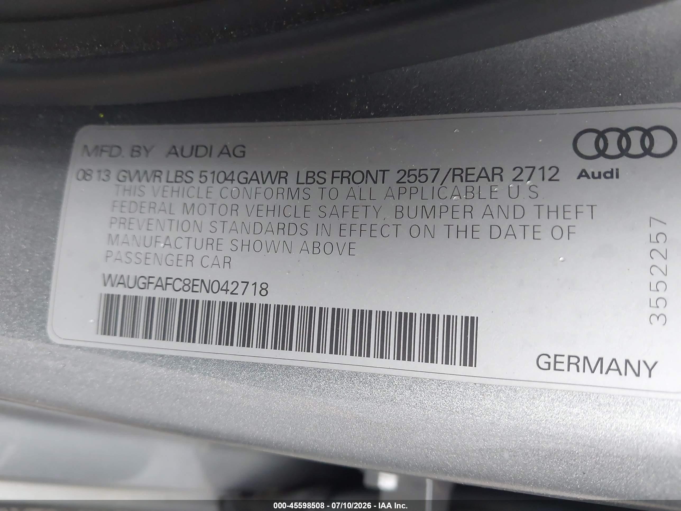 2014 Audi A6 2.0t Premium Gray vin: WAUGFAFC8EN042718