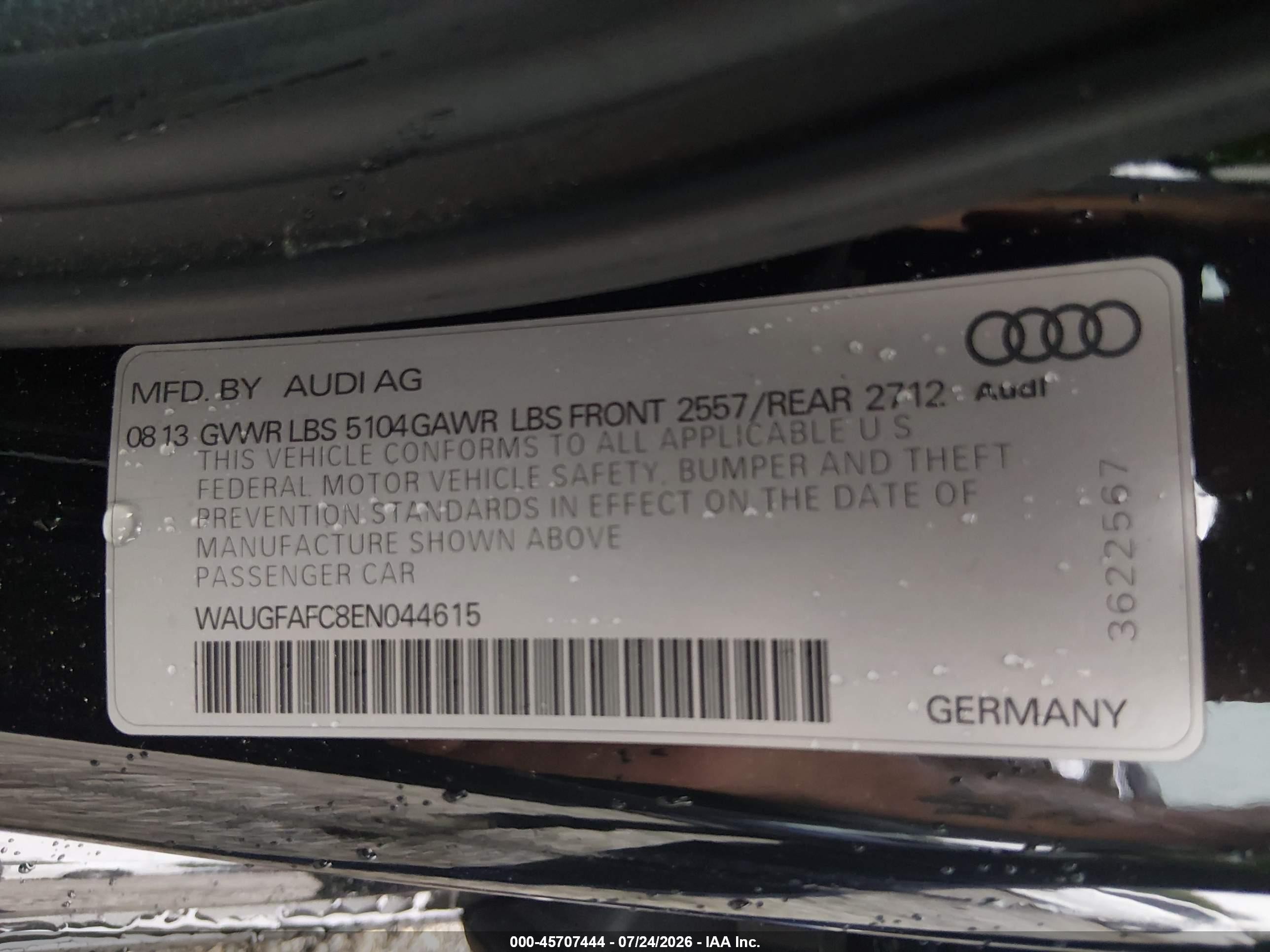 2014 Audi A6 2.0t Premium Black vin: WAUGFAFC8EN044615
