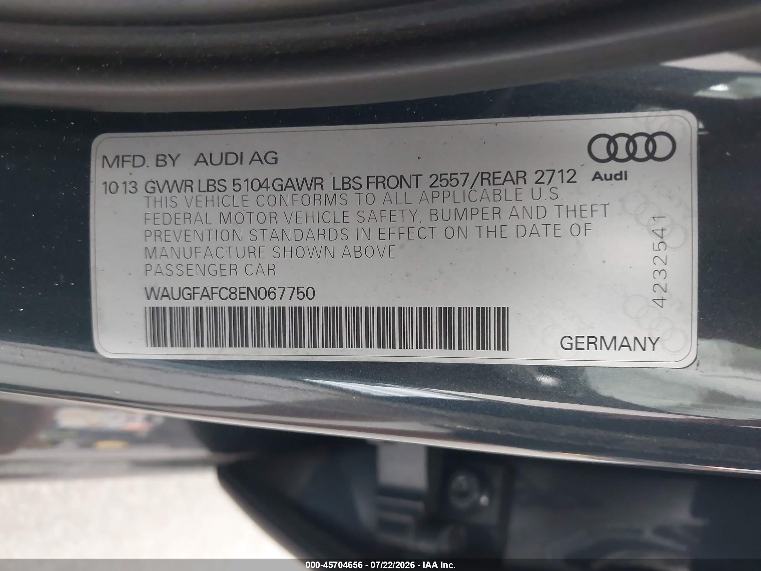 2014 Audi A6 2.0t Premium Blue vin: WAUGFAFC8EN067750