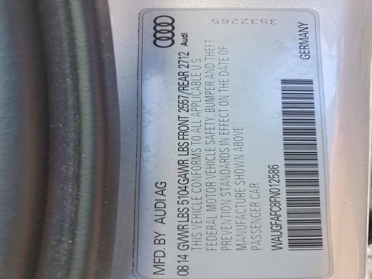 2015 Audi A6 Premium Plus Silver vin: WAUGFAFC8FN012586