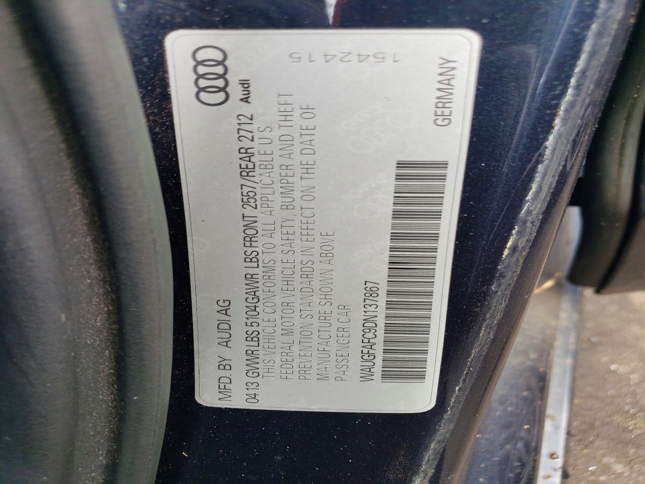 2013 Audi A6 Premium Plus Blue vin: WAUGFAFC9DN137867