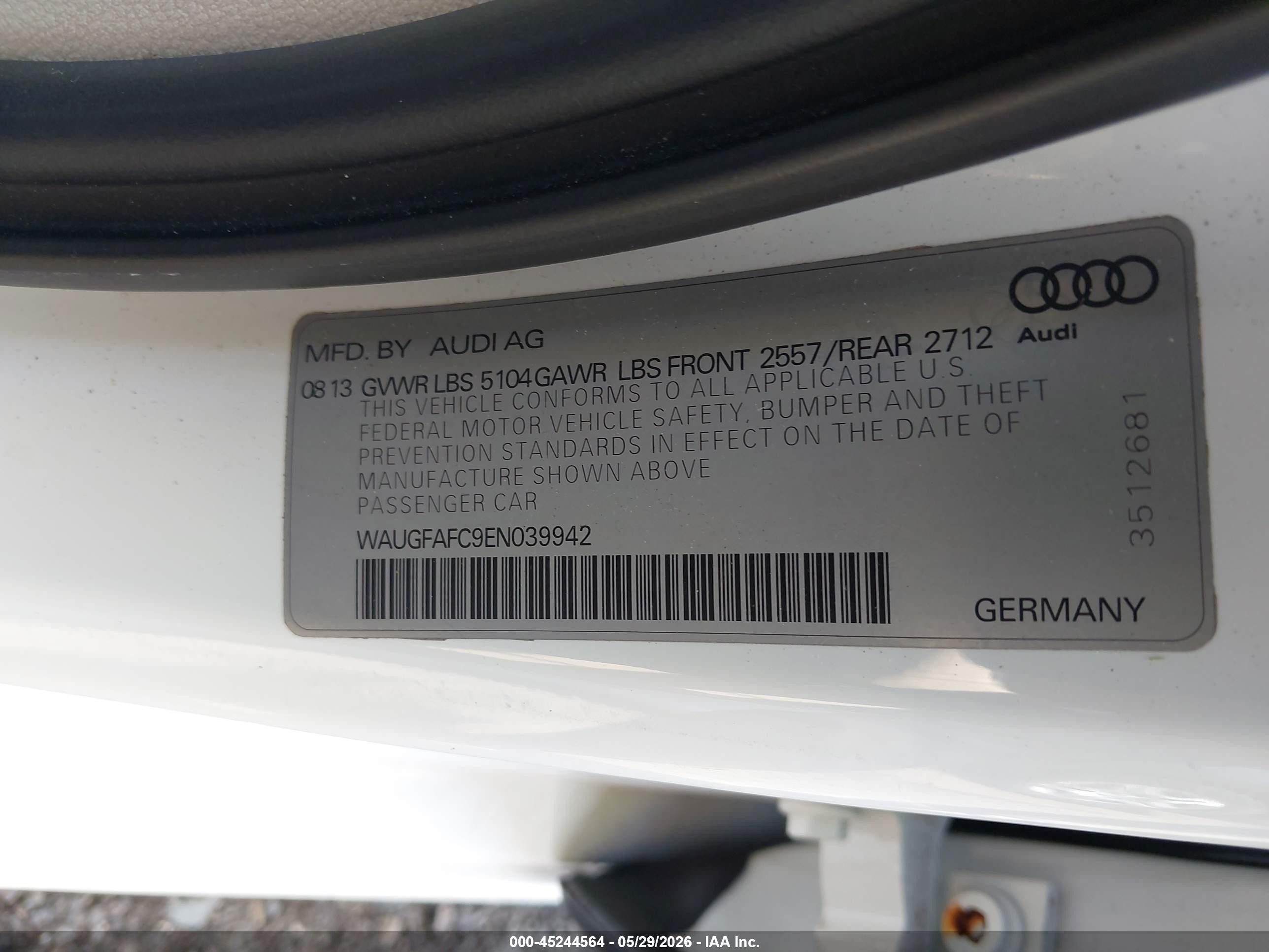 2014 Audi A6 2.0t Premium Белый vin: WAUGFAFC9EN039942