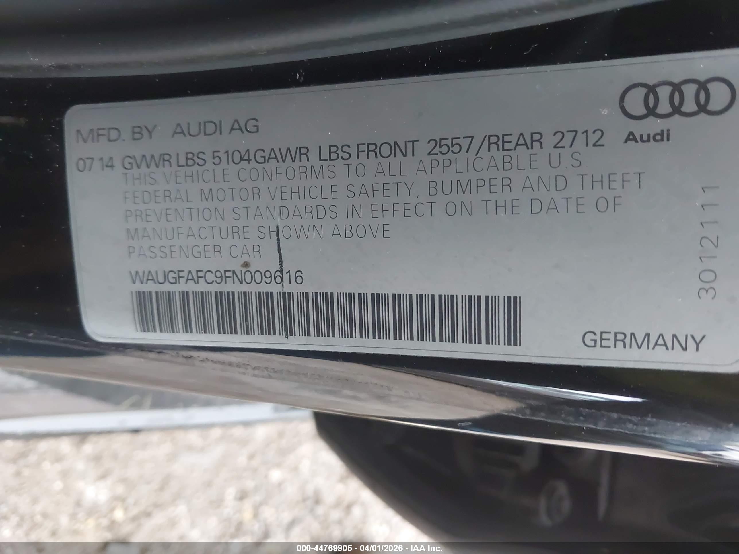 2015 Audi A6 2.0t Premium Черный vin: WAUGFAFC9FN009616