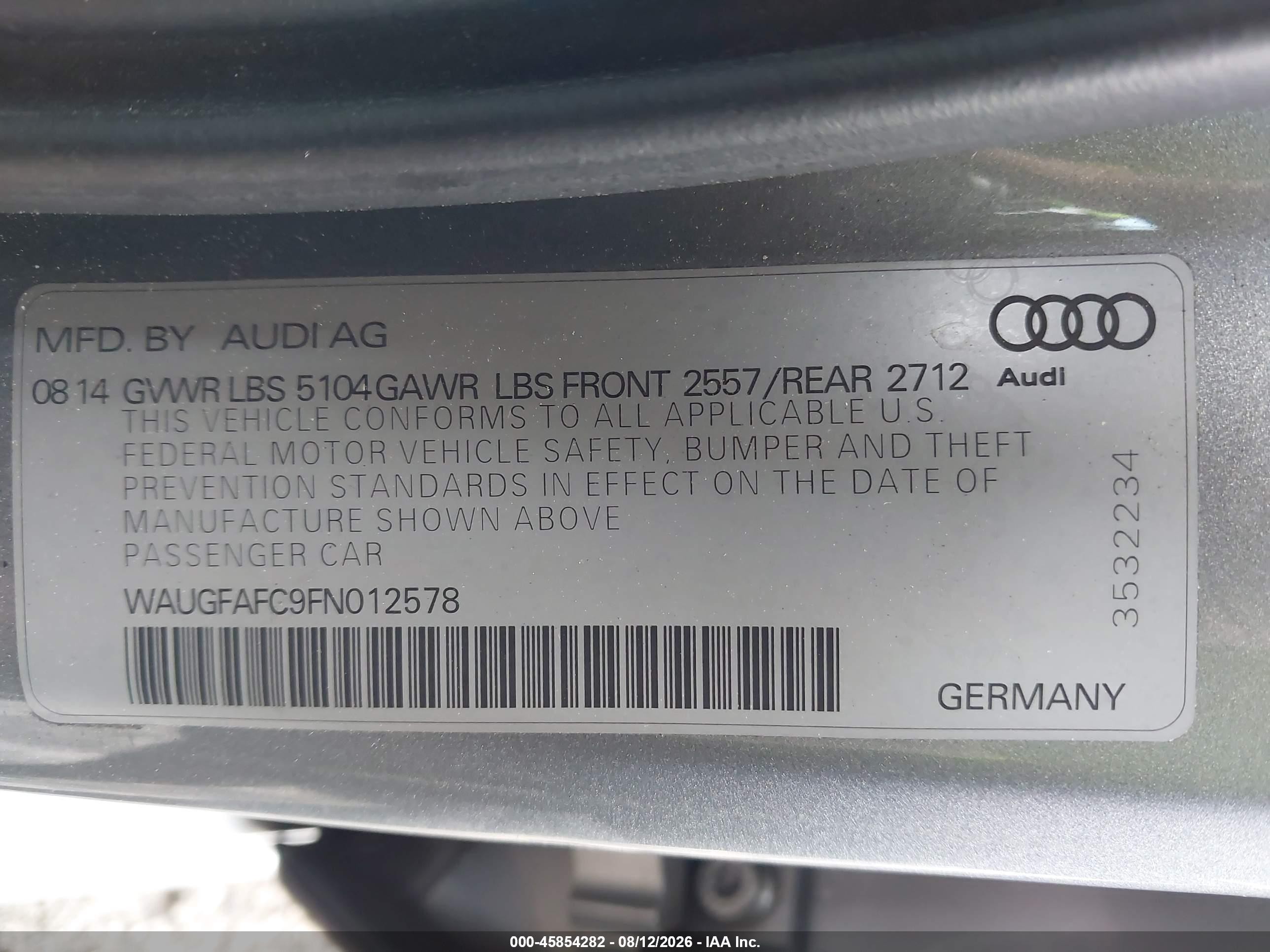 2015 Audi A6 2.0t Premium Silver vin: WAUGFAFC9FN012578