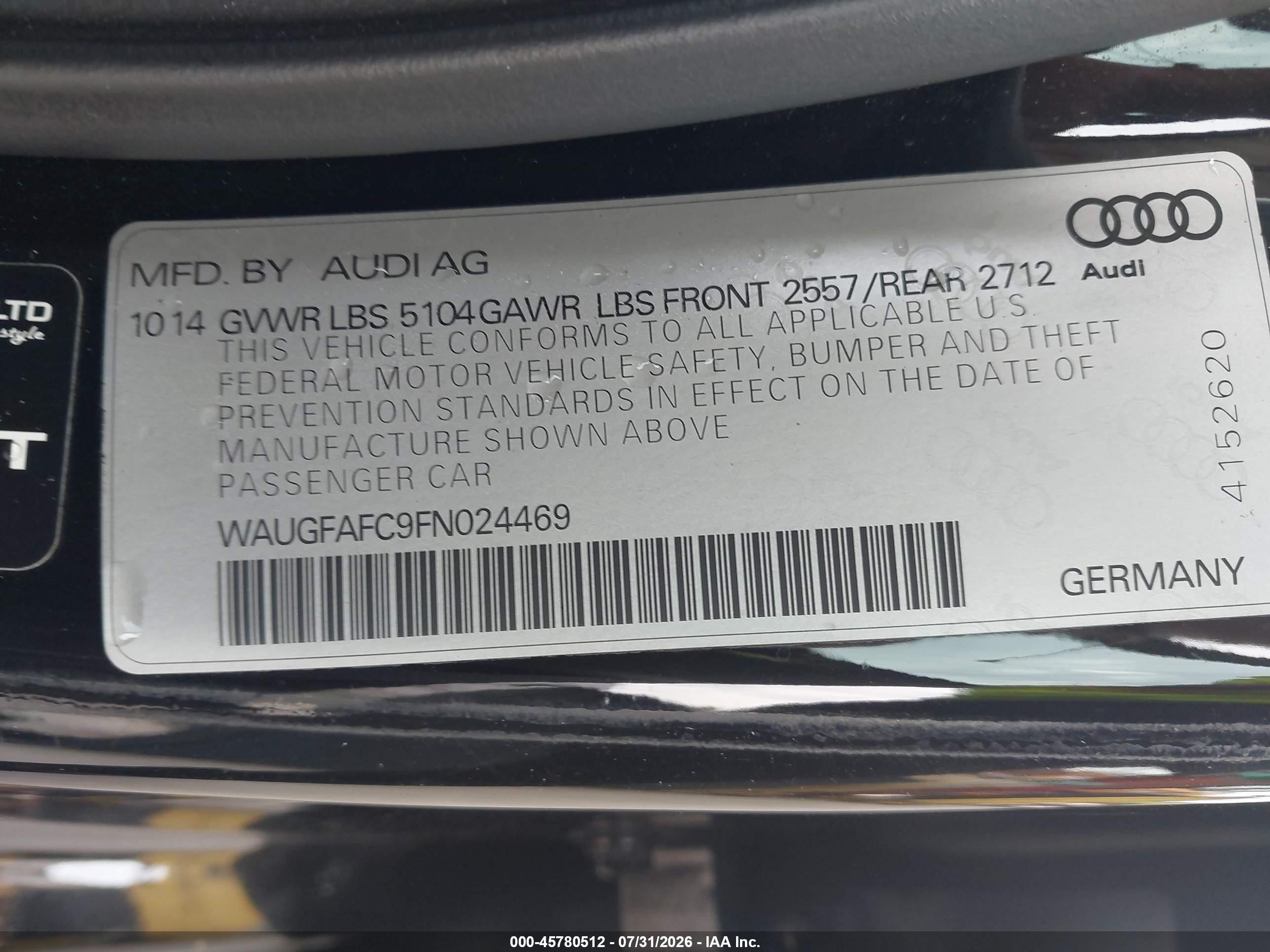 2015 Audi A6 2.0t Premium Черный vin: WAUGFAFC9FN024469