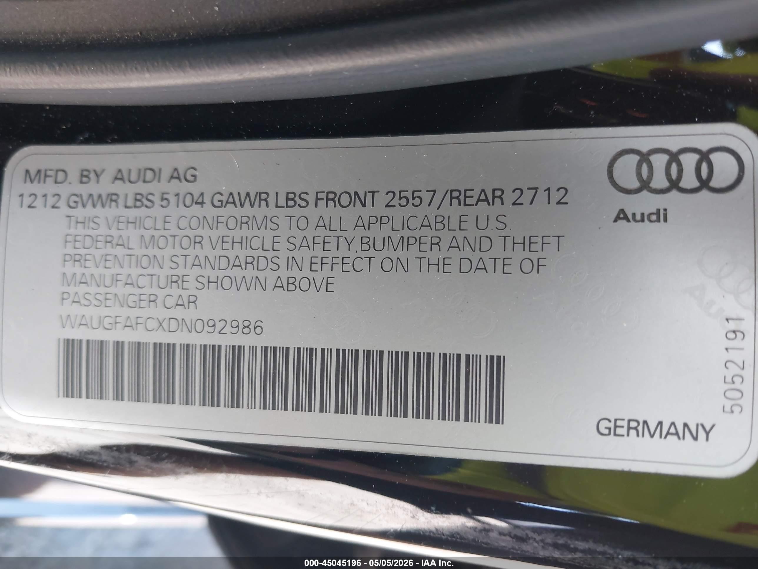 2013 Audi A6 2.0t Premium Black vin: WAUGFAFCXDN092986