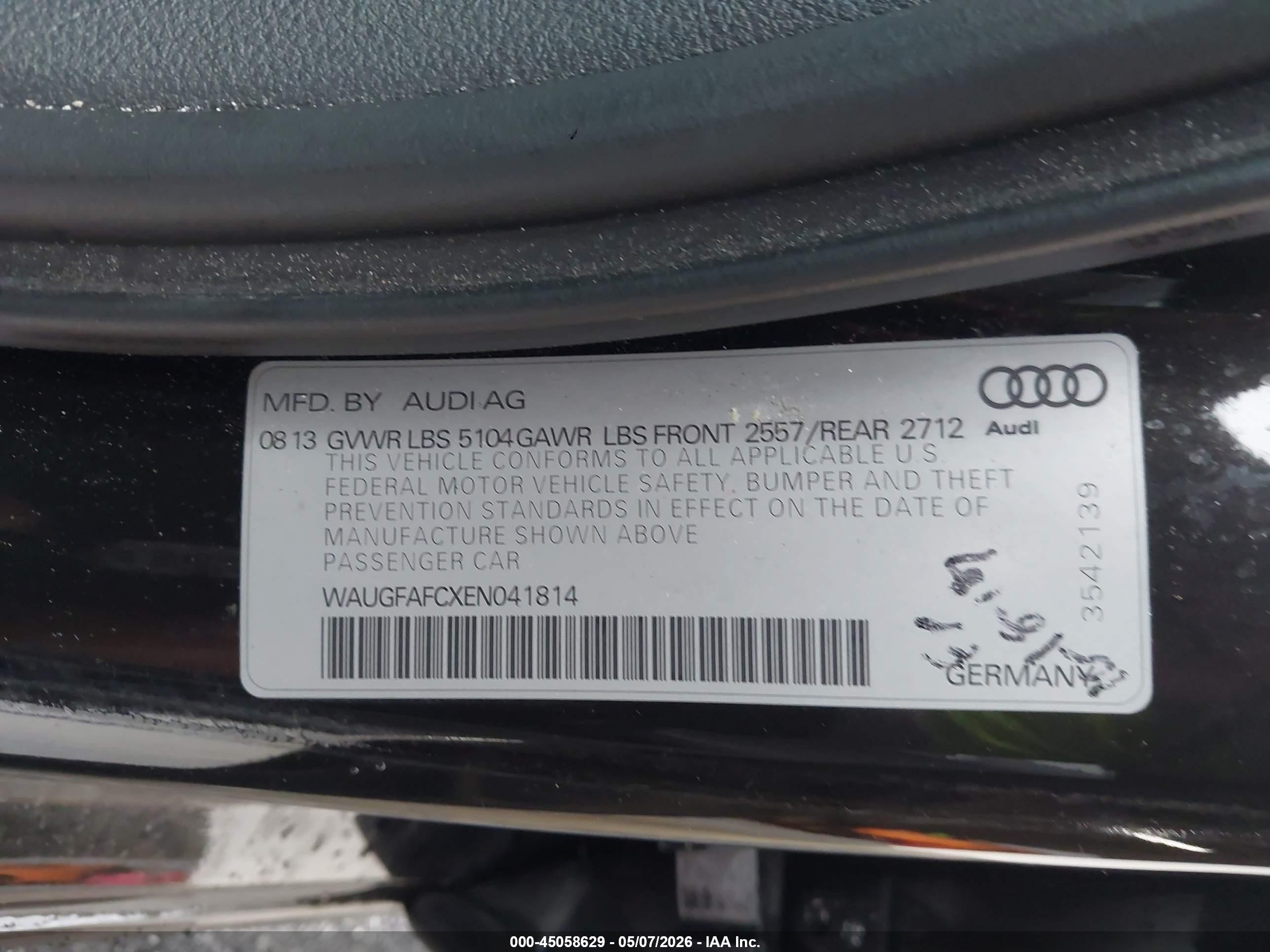 2014 Audi A6 2.0t Premium Black vin: WAUGFAFCXEN041814