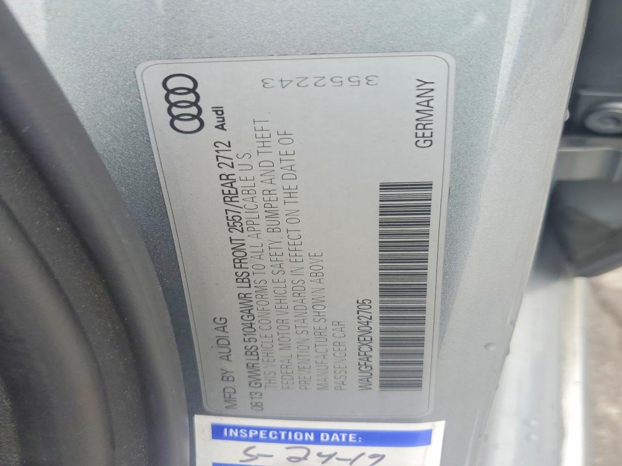 2014 Audi A6 Premium Plus Gray vin: WAUGFAFCXEN042705