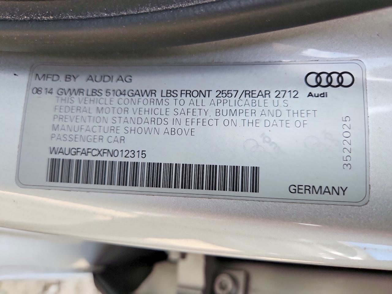 2015 Audi A6 Premium Plus Silver vin: WAUGFAFCXFN012315