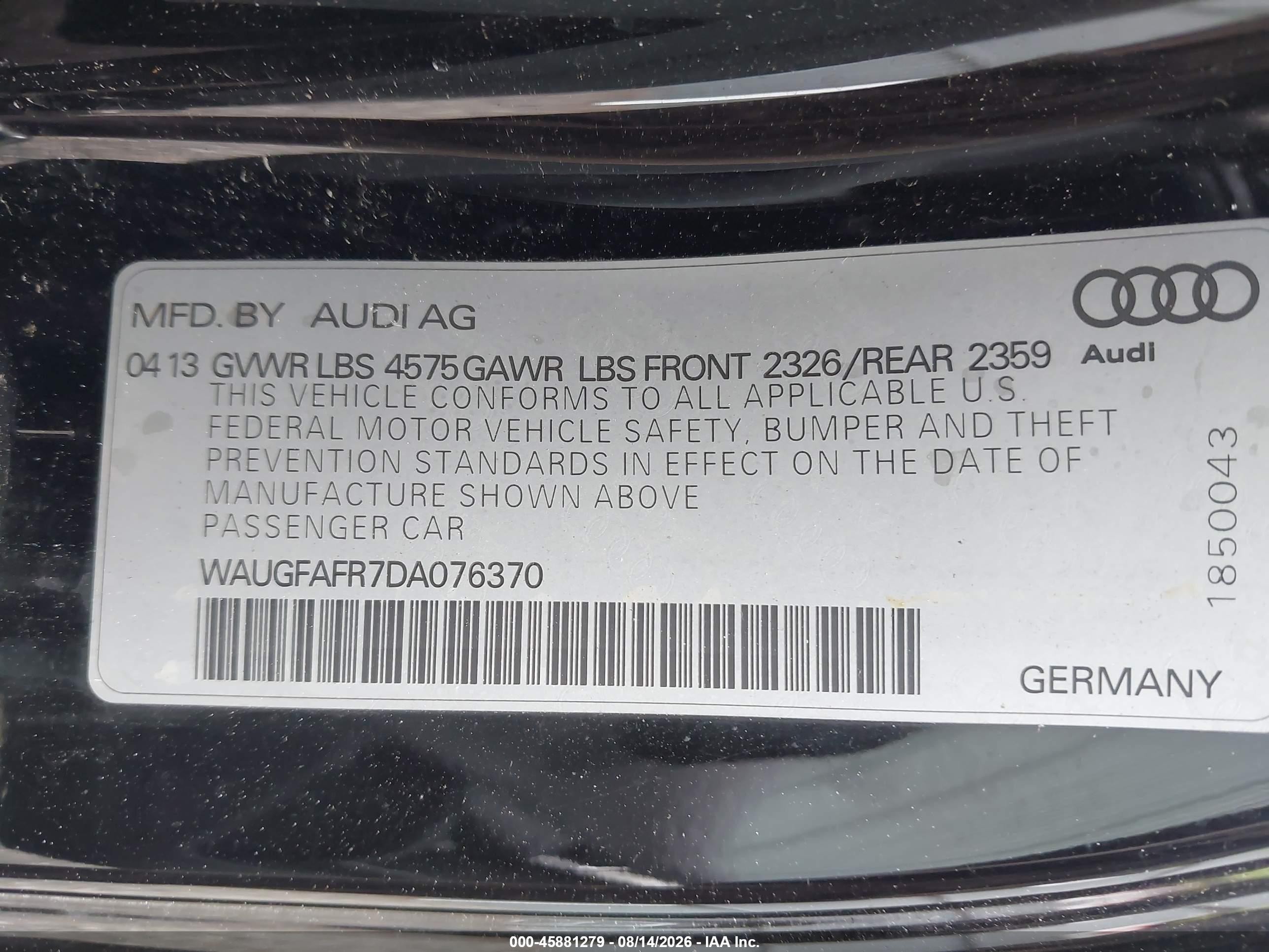 2013 Audi A5 2.0t Premium Black vin: WAUGFAFR7DA076370